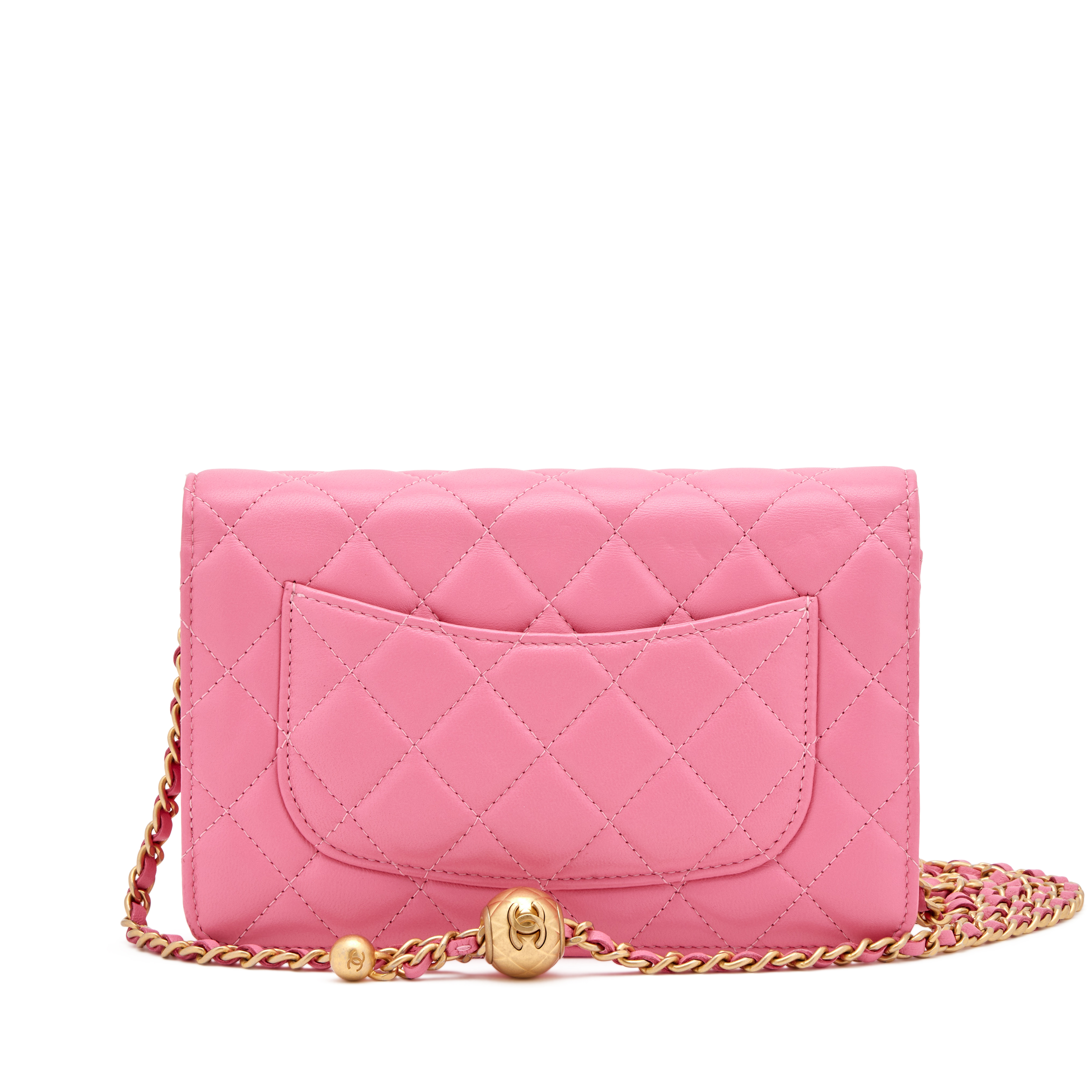 Chanel Pink Quilted Lambskin Pearl Crush Wallet On Chain