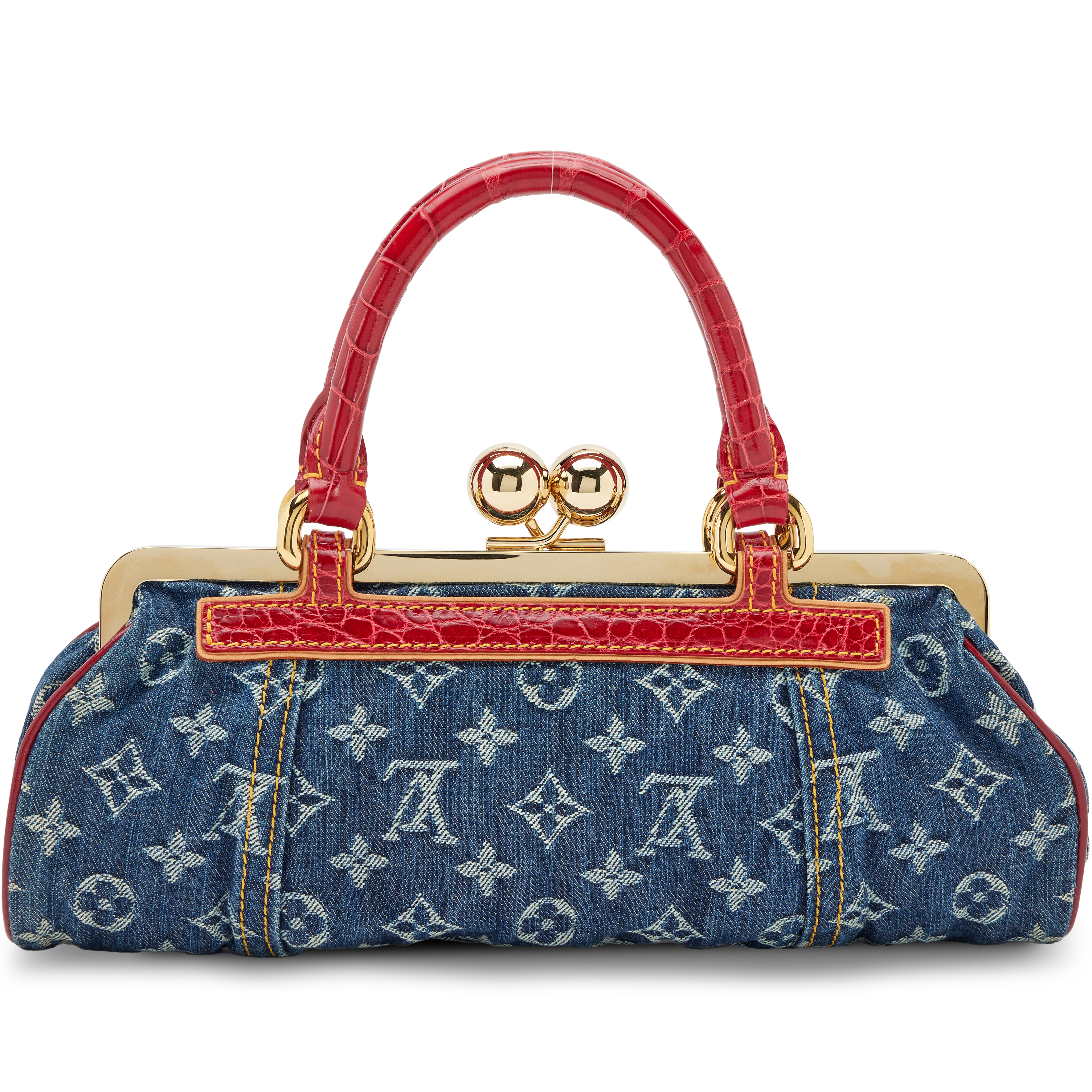 Louis Vuitton Blue Monogram Denim And Red Alligator Sac Fermoir GM