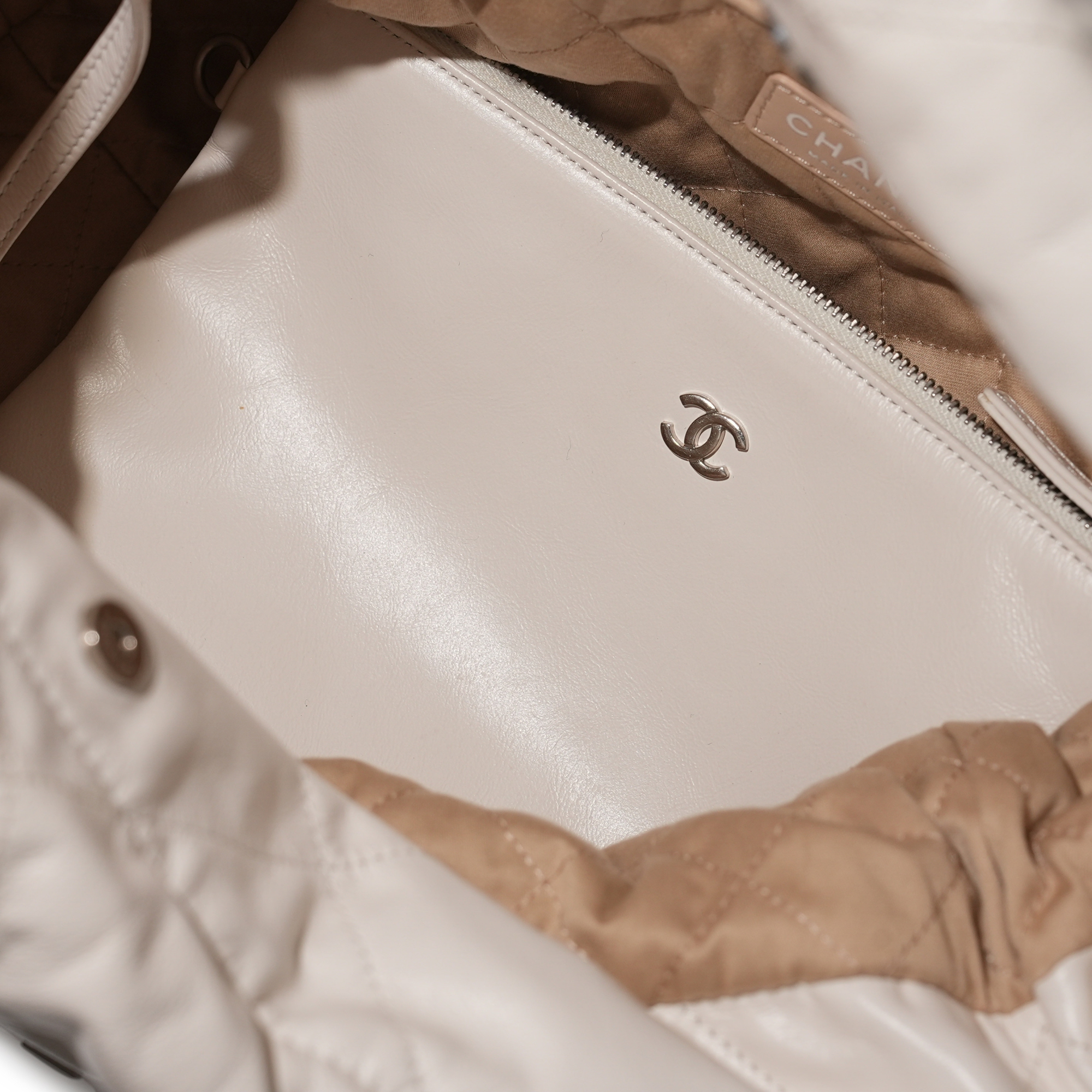 Chanel White Quilted Calfskin Small 22 Bag Brushed Silver