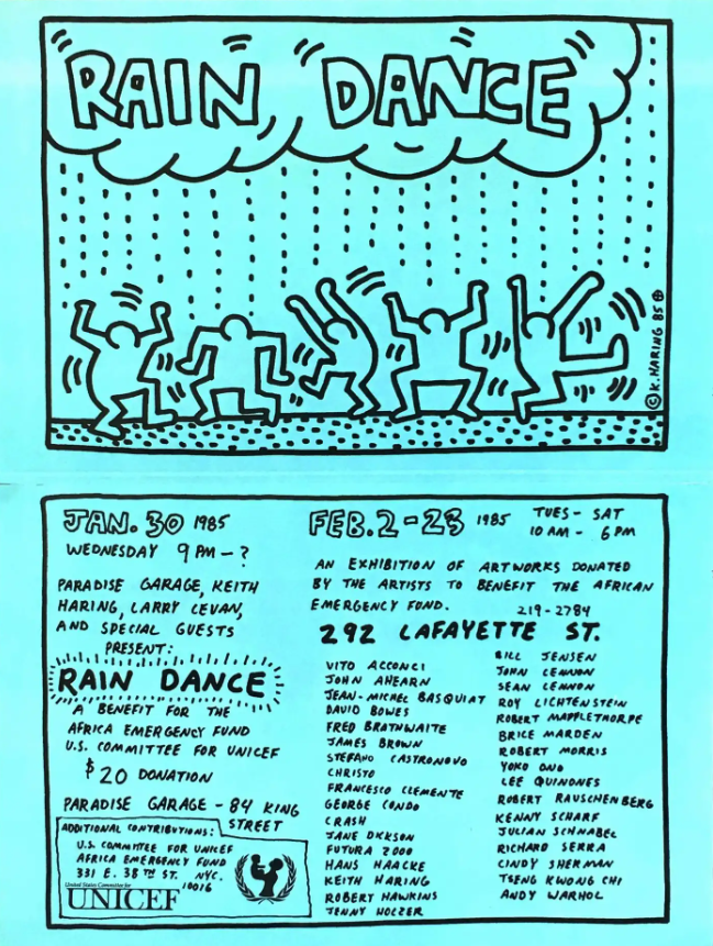 Keith Haring Vintage Rain Dance Benefit Announcement Poster