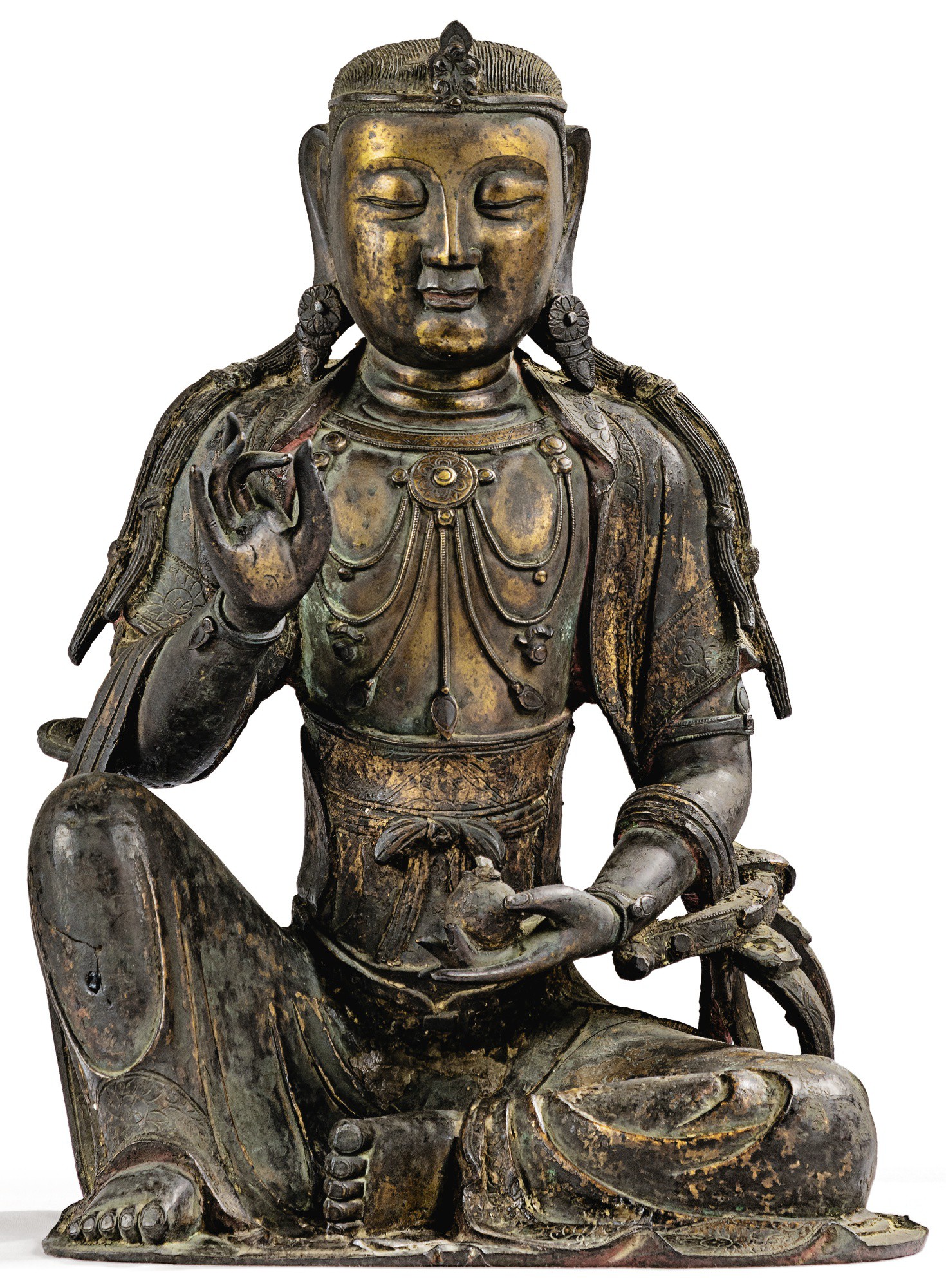 IMPORTANTE ET TRÈS RARE PAIRE DE STATUETTES DE BODHISATTVA EN BRONZE