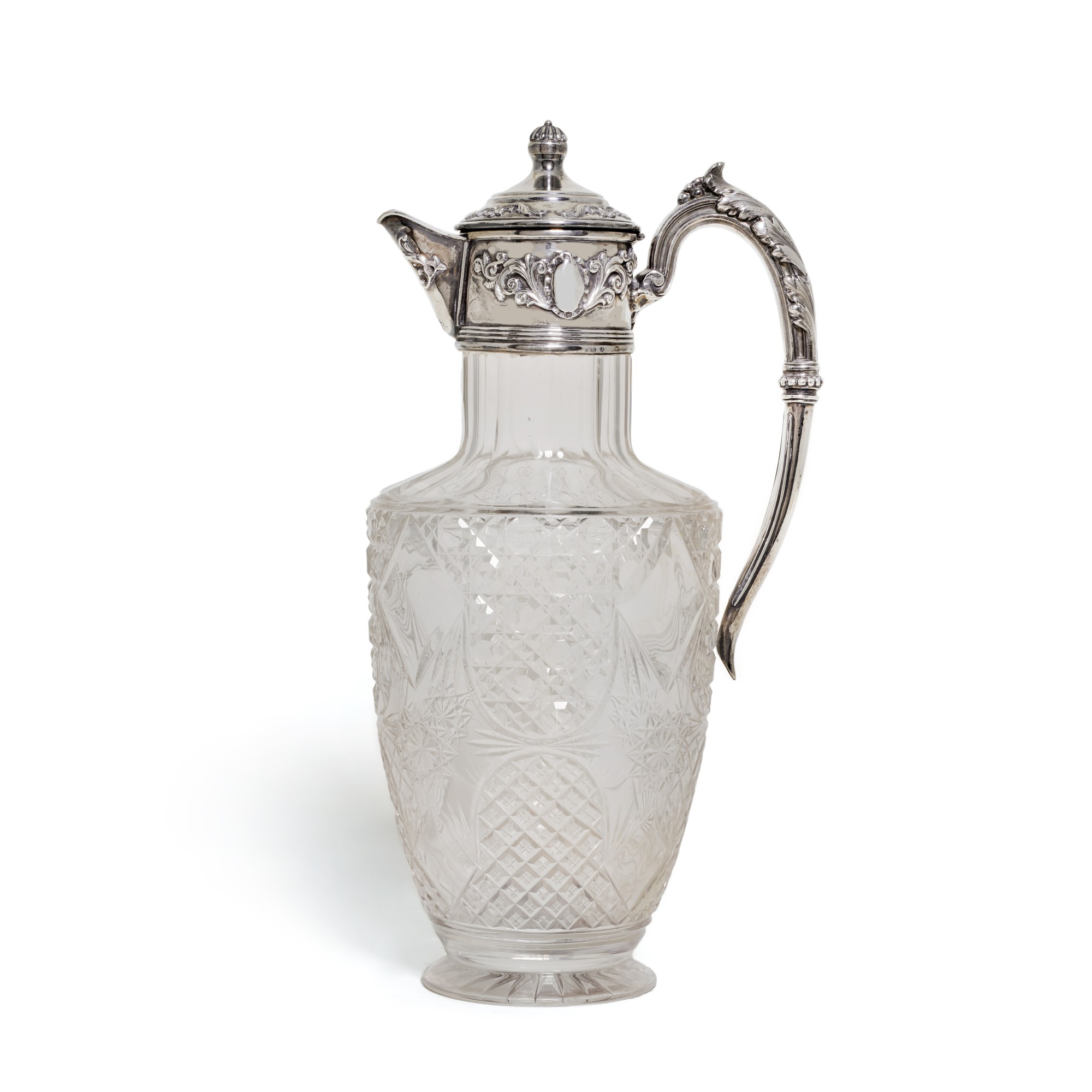 A silvermounted cutglass decanter, maker's mark Cyrillic VK, Moscow