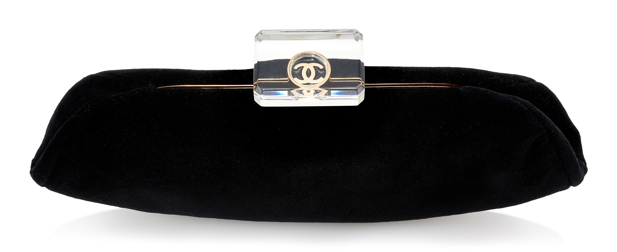 BLACK VELVET, LEATHER AND PLEXIGLASS EVENING CLUTCH, CHANEL A