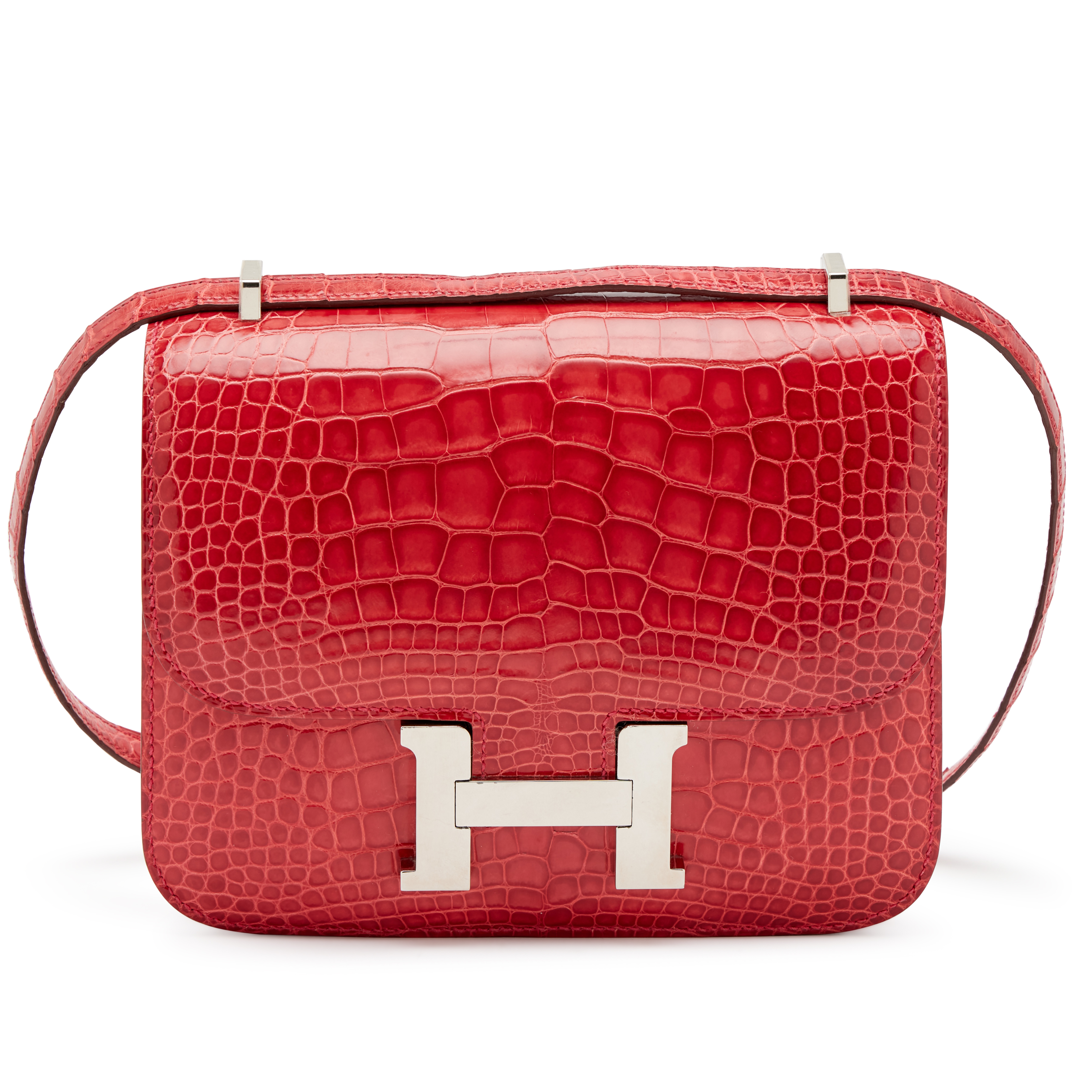 Hermès Geranium Porosus Crocodile Mini Constance 18 Palladium