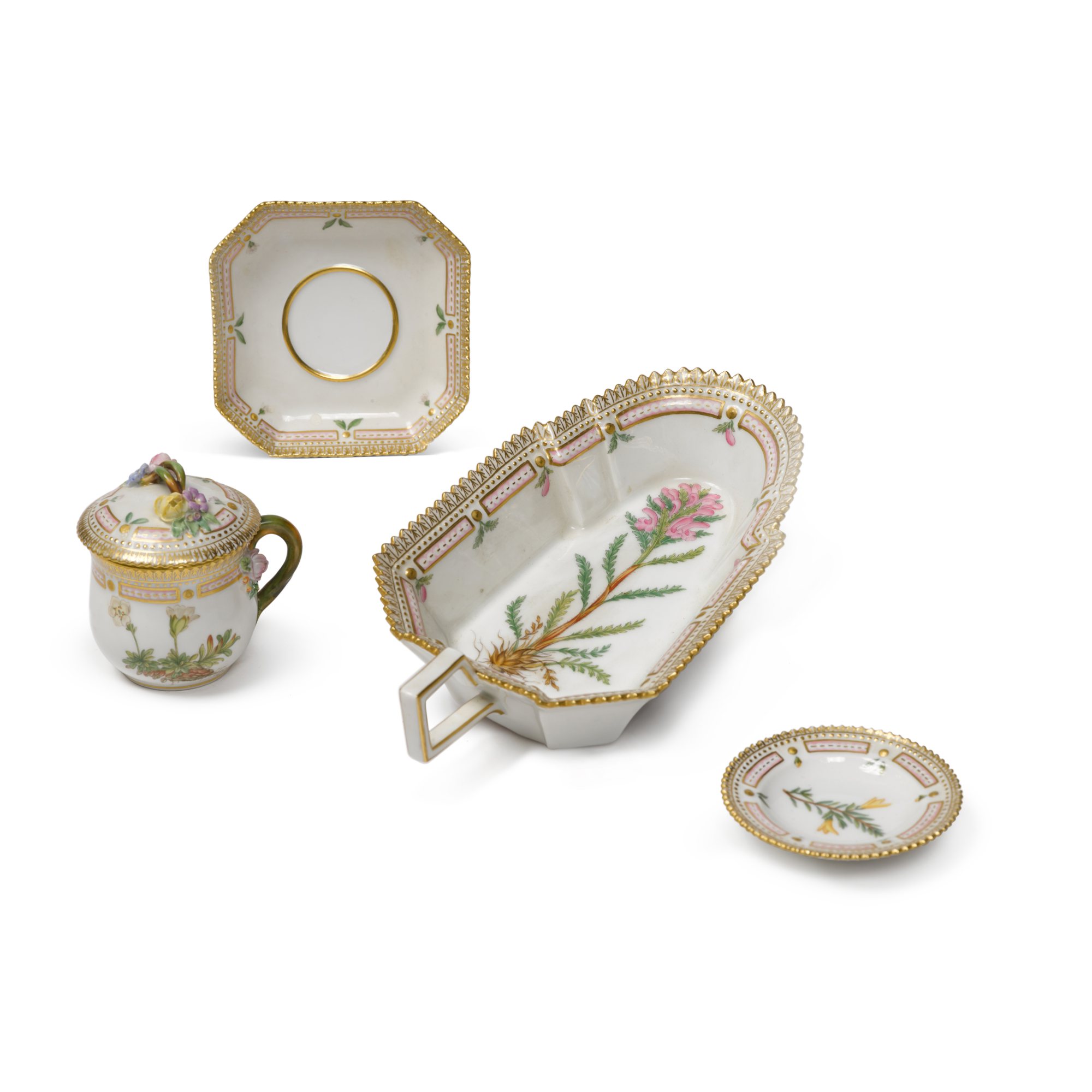 A Royal Copenhagen 'Flora Danica' Pickle Dish, PotdeCreme Cup, Cover