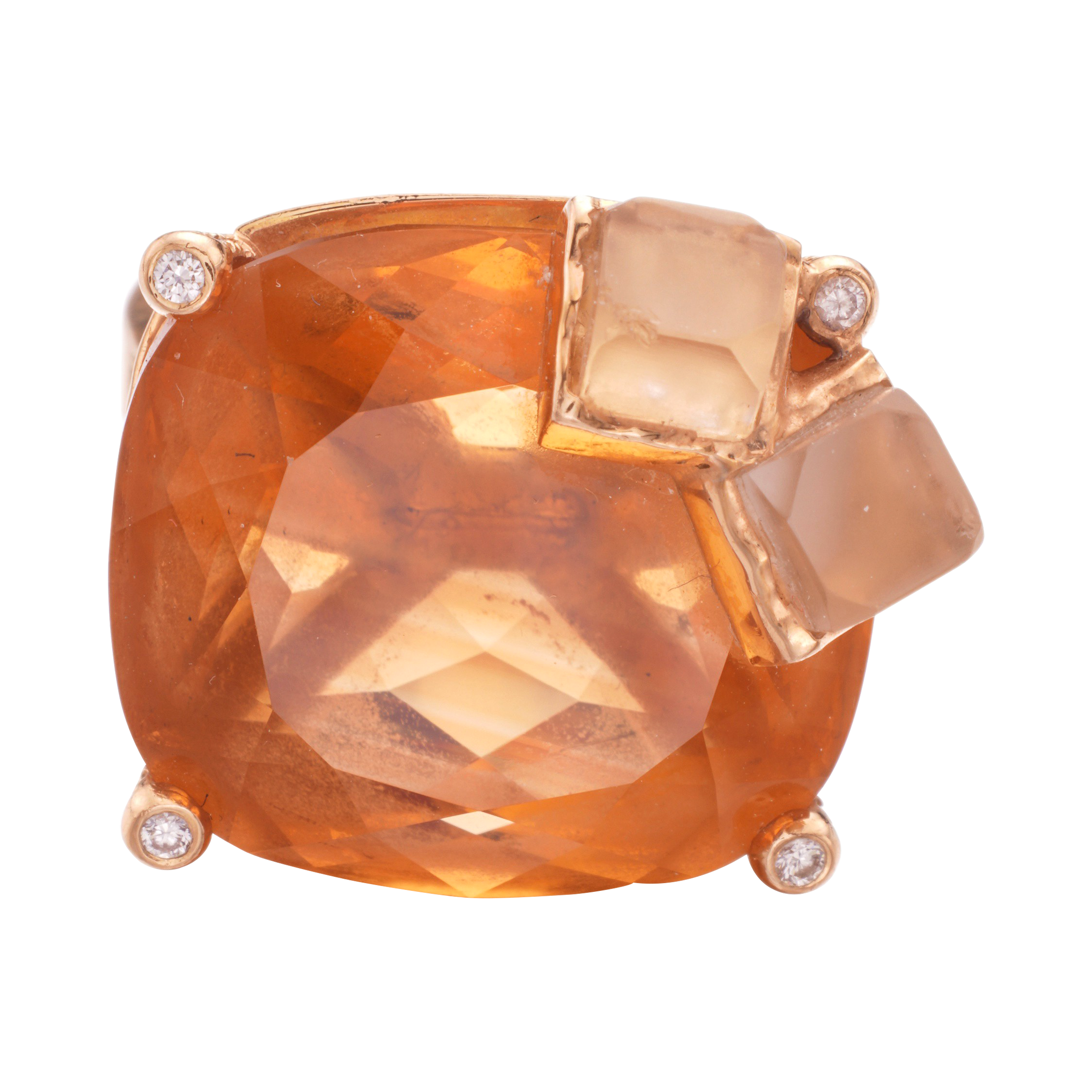 Piaget Gold, Citrine, Quartz And Diamond Whisky On The Rocks Ring