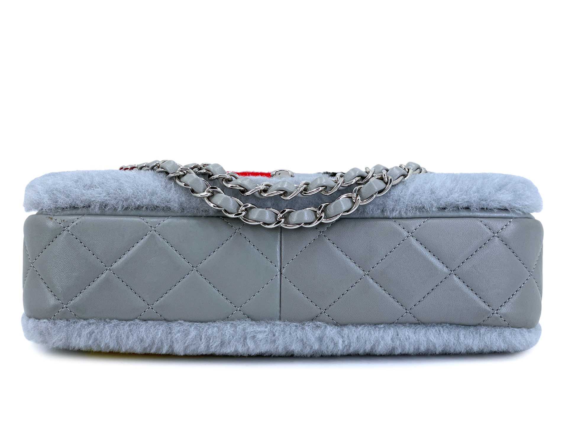 Chanel Gray Multicolor Shearling Supermarket Comic Flap Bag Silver