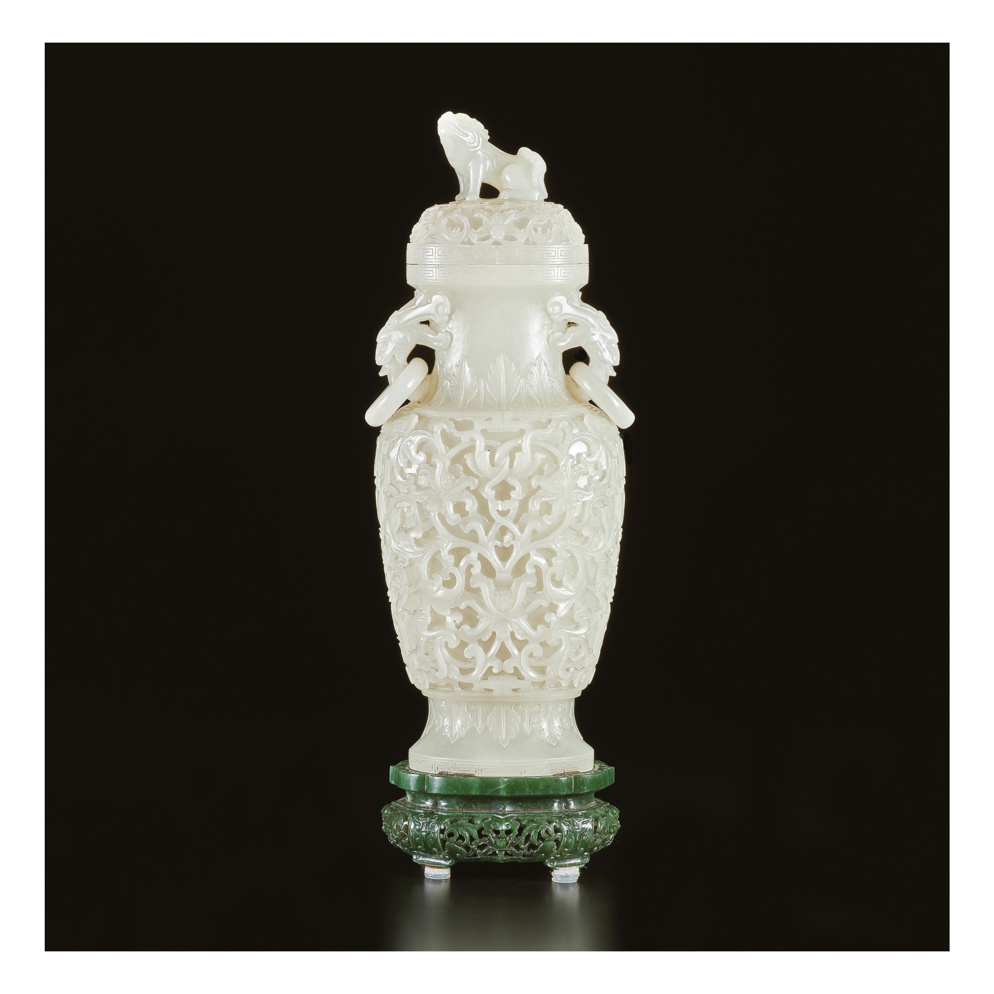 A WHITE JADE BALUSTER VASE AND COVER, QING DYNASTY Important Chinese