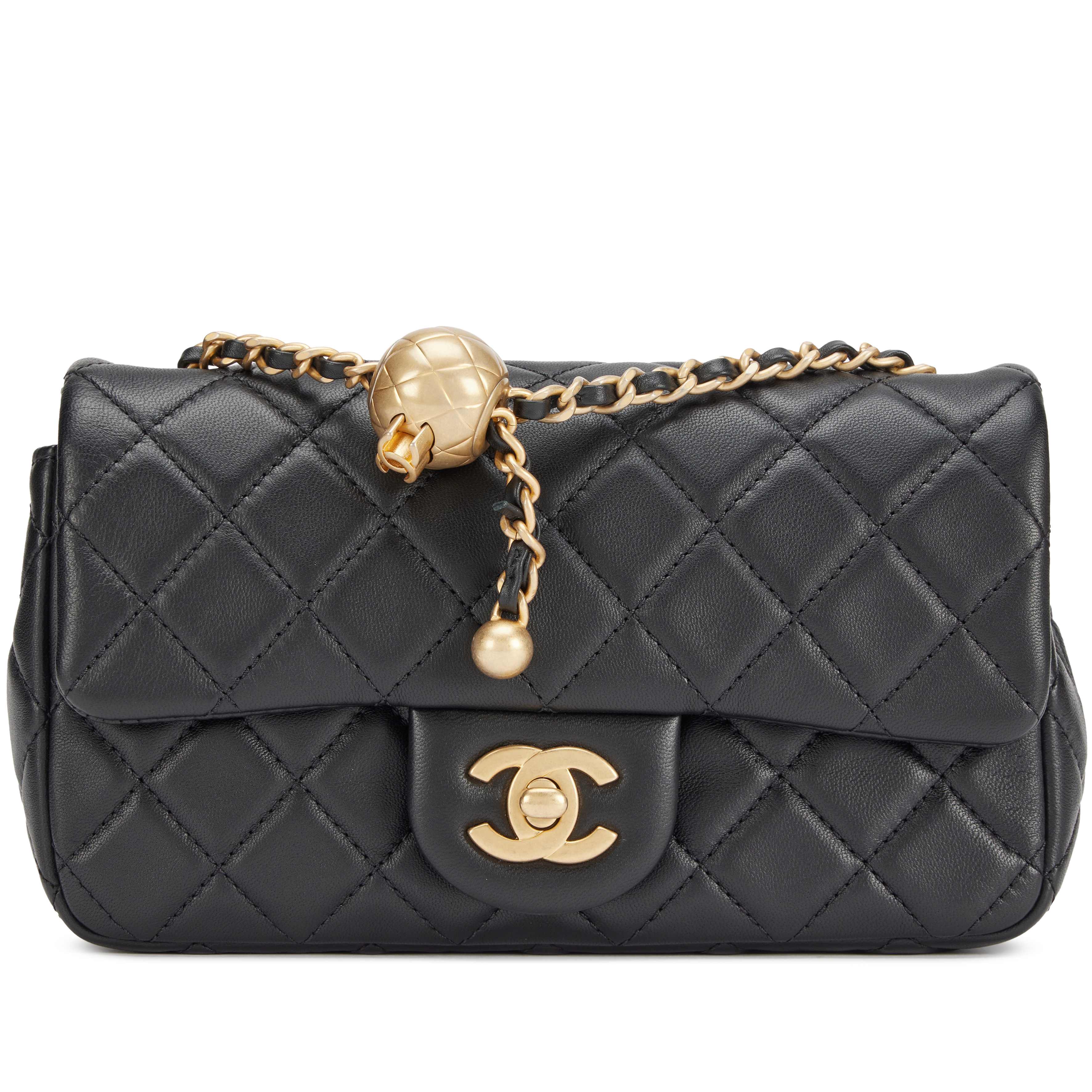 Chanel Black Quilted Lambskin Pearl Crush Mini Rectangular Flap
