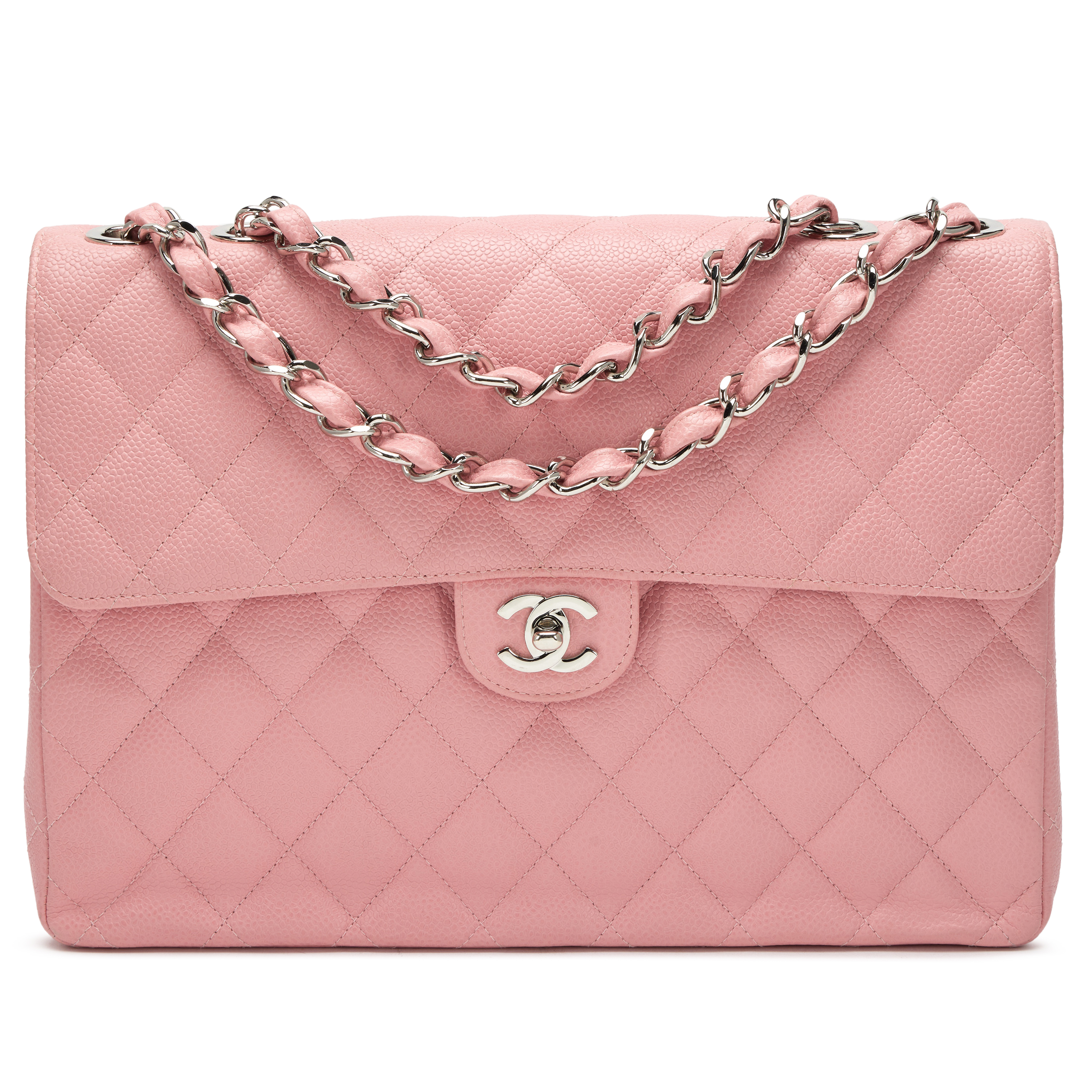 sakura シャネルバッグ Chanel Vintage Sakura Pink Quilted Caviar Square Classic Jumbo