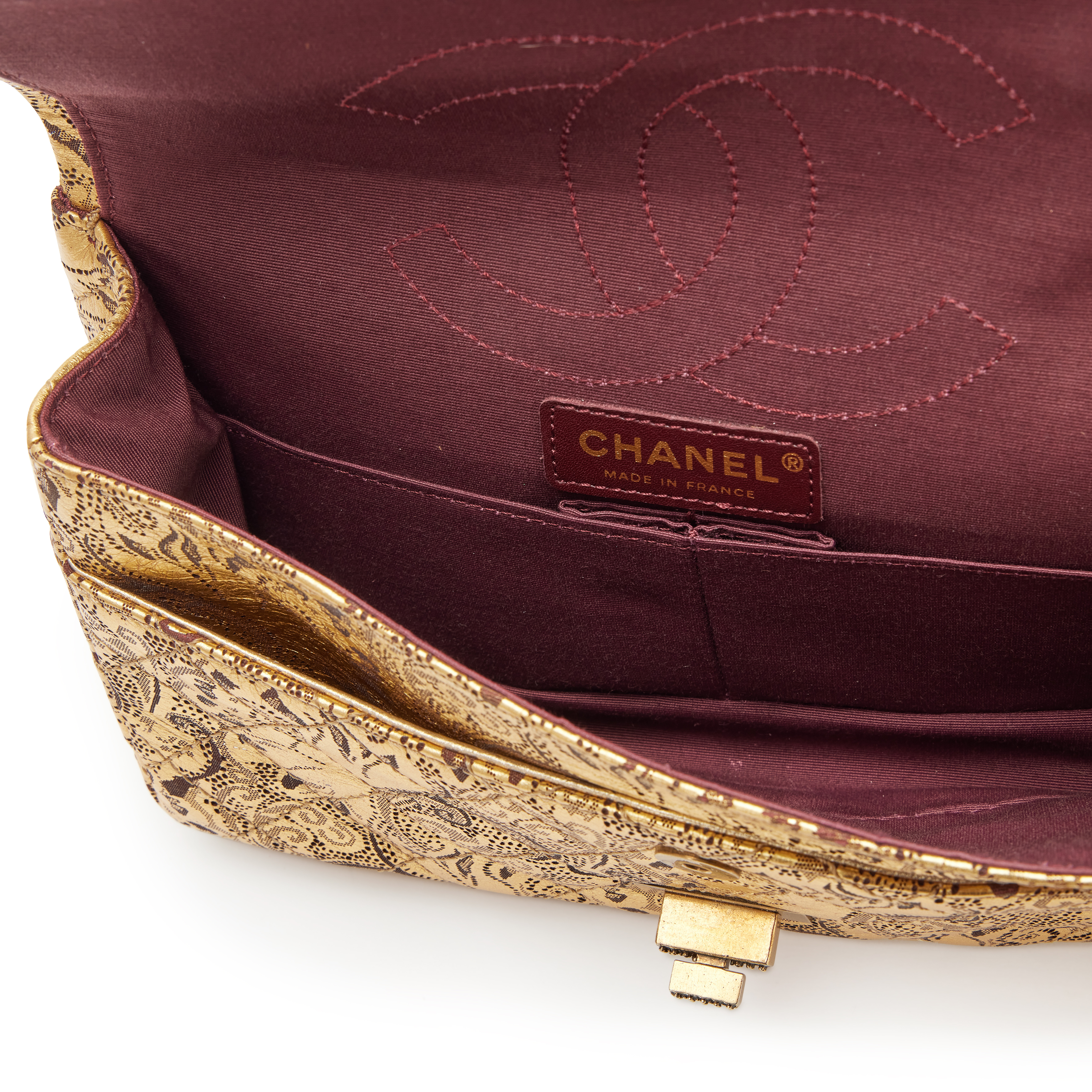 Chanel Gold Brocade Hand Painted Lace Quilted Buffalo Paris-Moscow