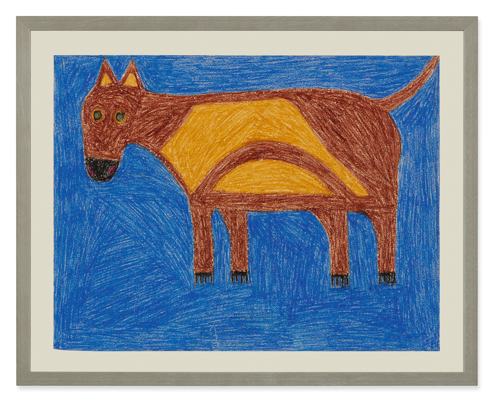 EDDIE ARNING BROWN DOG WITH YELLOW AND BLUE Contemporary Art Online