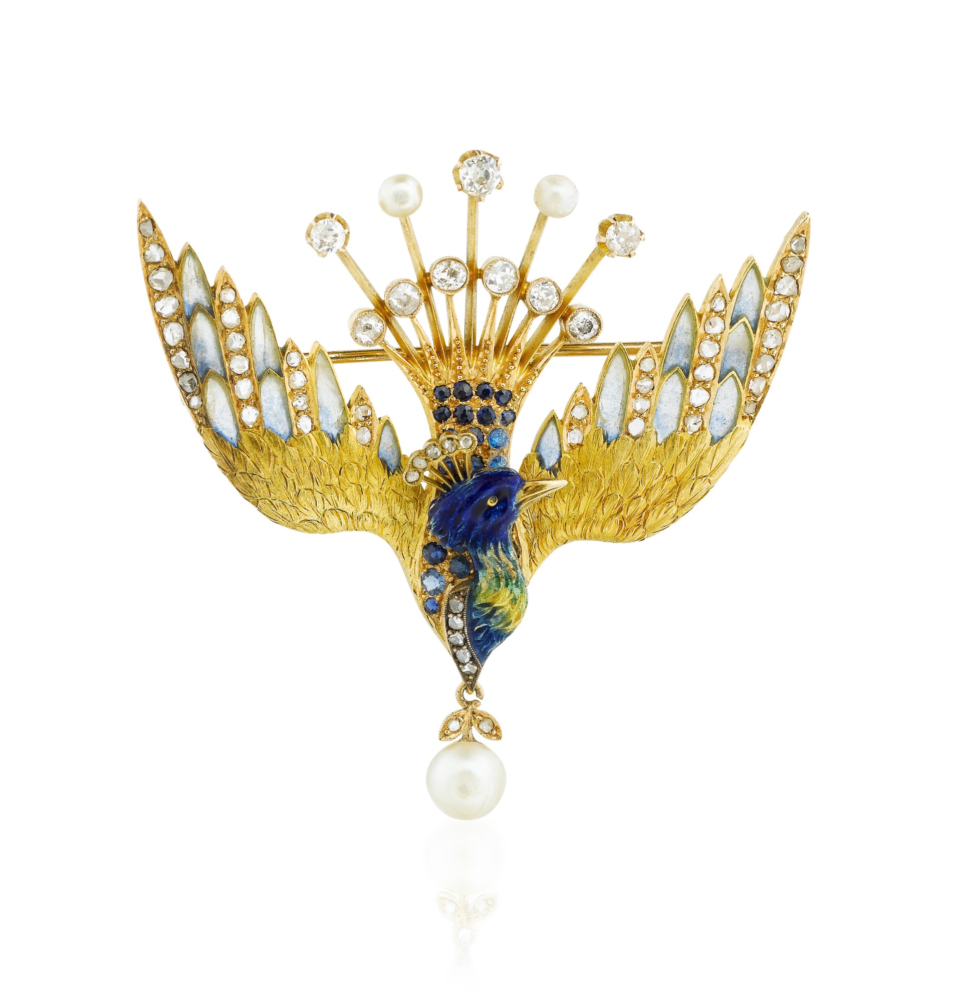Broche Italienne Antique Or 12kt Avec Saphirs Et Perles - Neuf Sans Emballage - Pour Femme