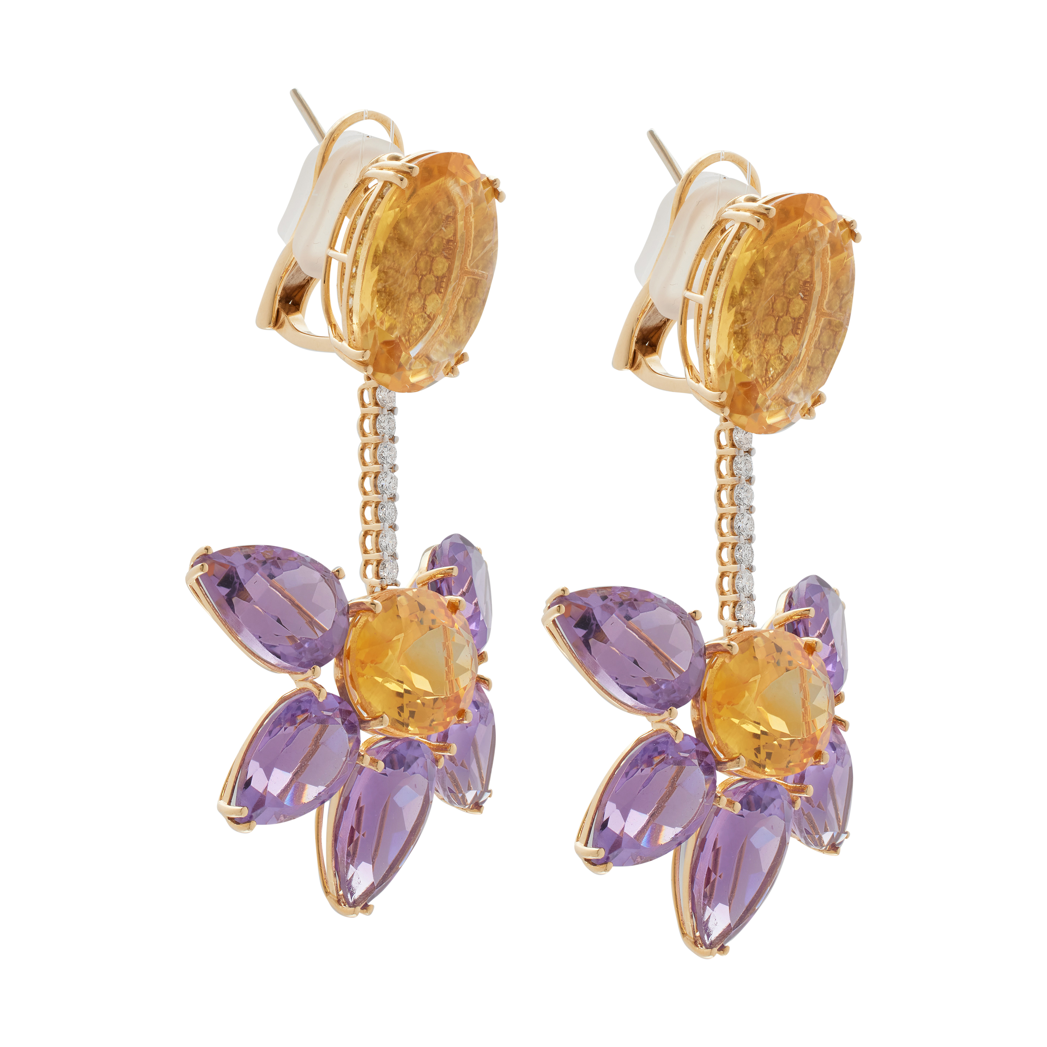 Gold, Amethyst, Citrine And Diamond Drop Earclips Available