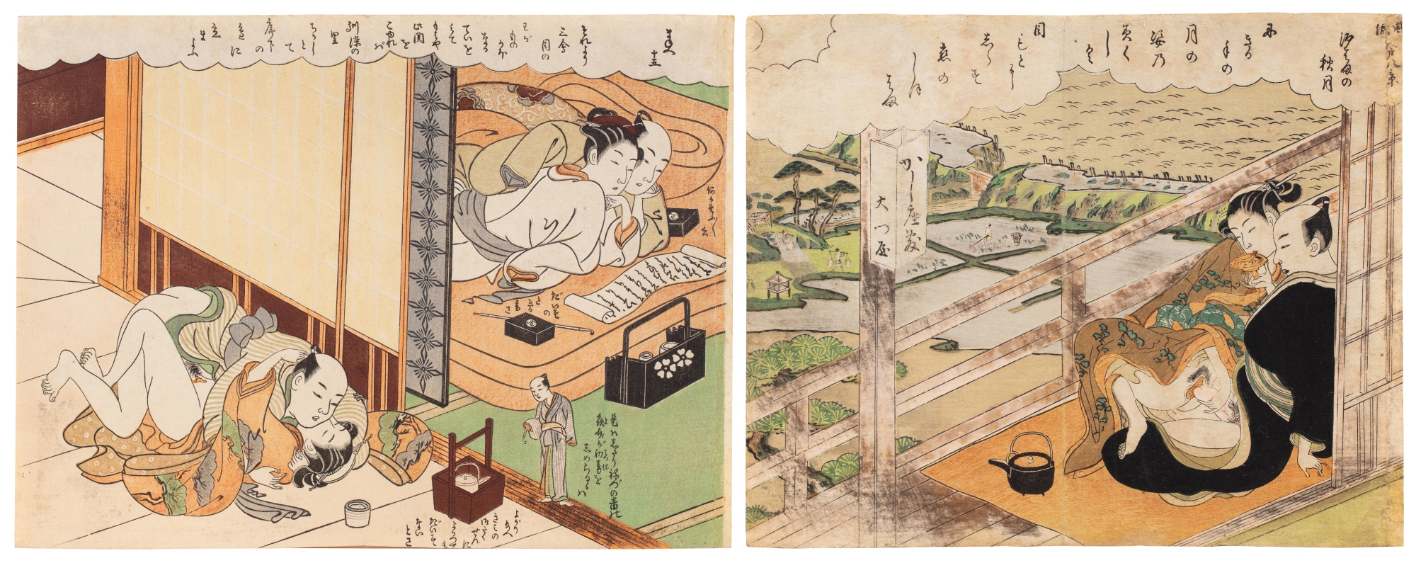 Attributed to Suzuki Harunobu (1725-1770) | Two shunga woodblock prints ...