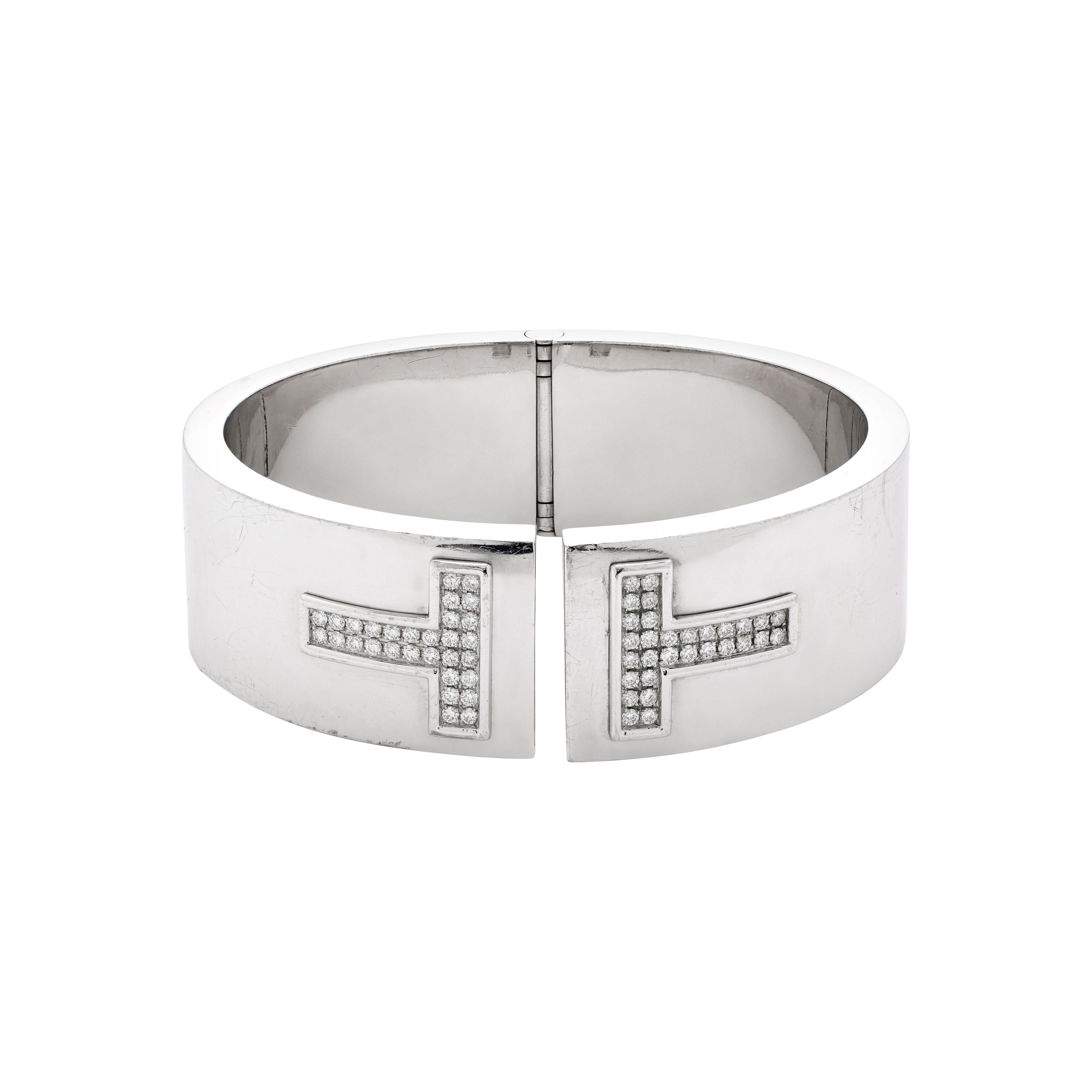 Tiffany White Gold And Diamond 'T' Cuff Bracelet Available