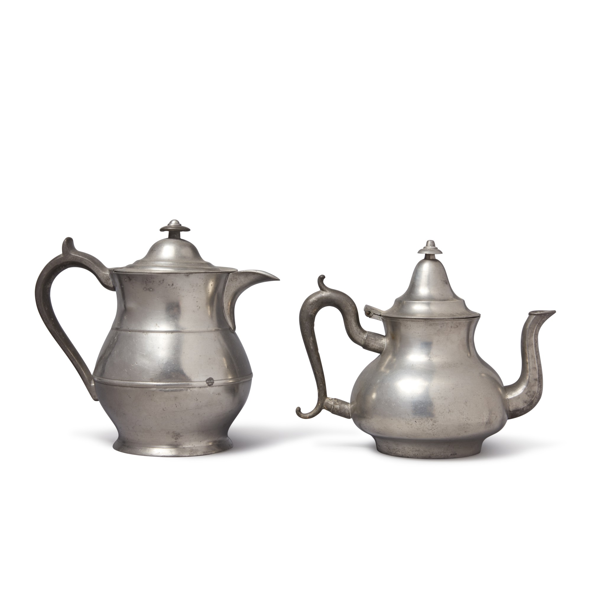 Large American Pewter Water Pitcher and Teapot, Thomas Danforth