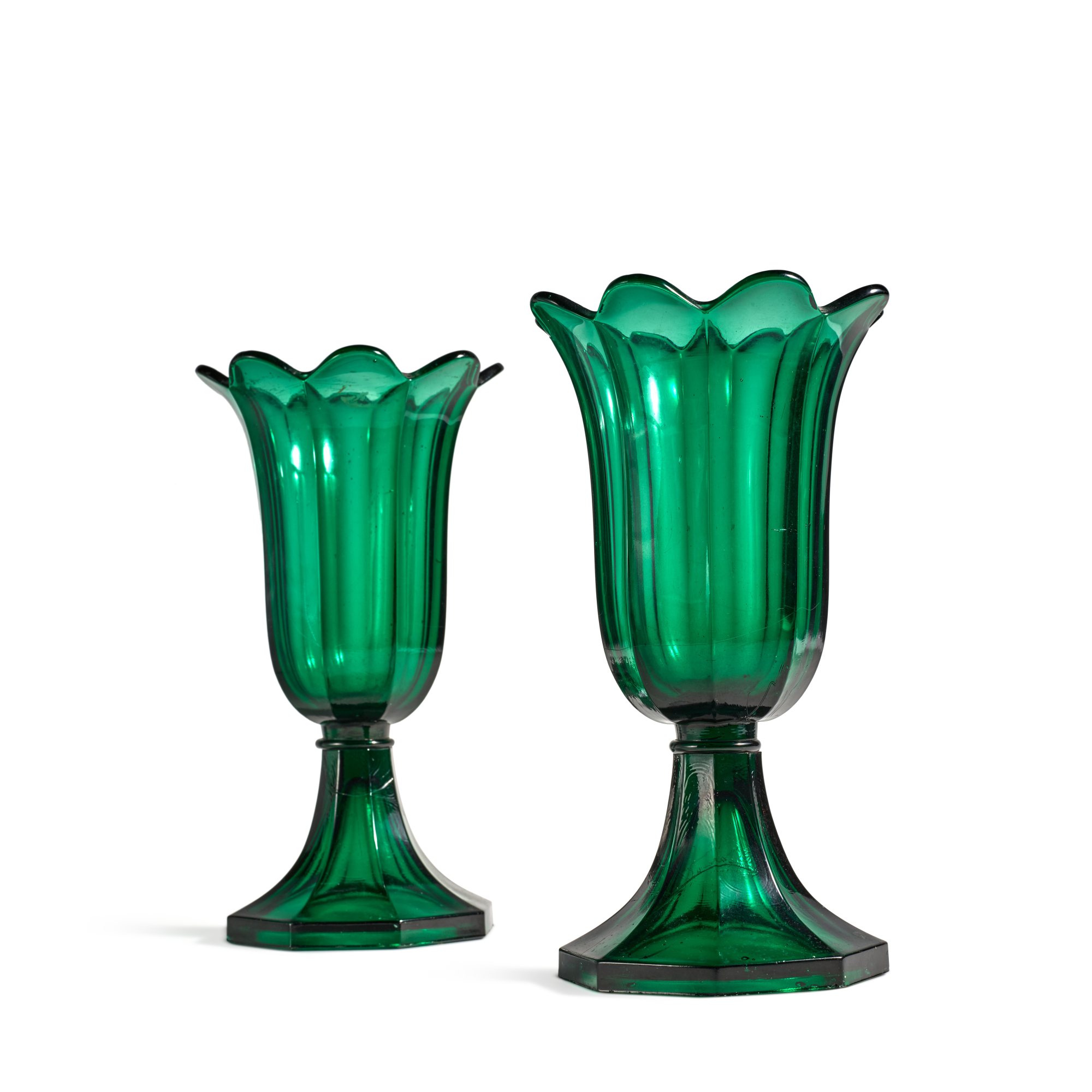 A Pair of Emerald Green Glass Tulip Vases, 19th Century Property from the Collection of Dr