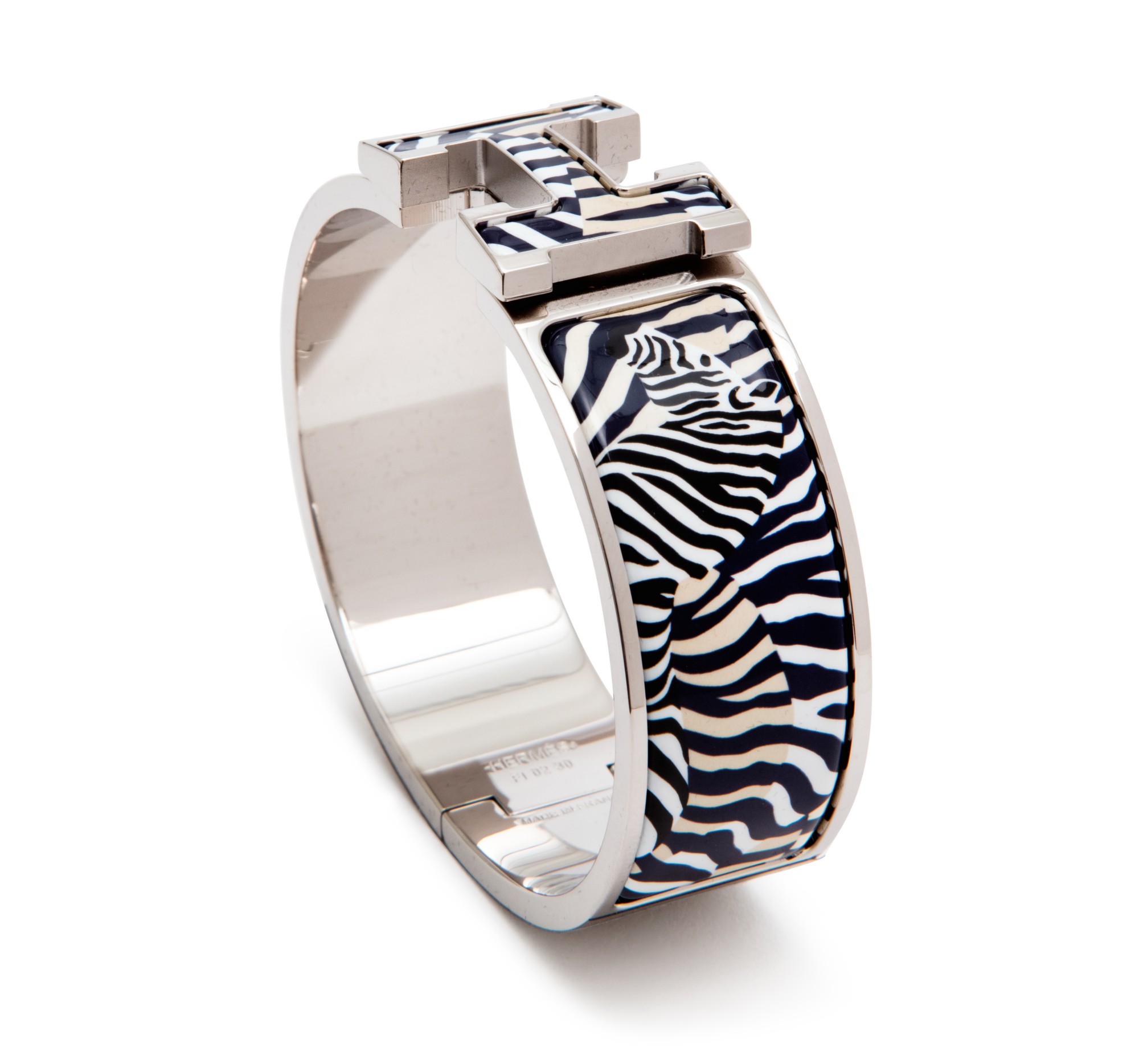 Hermès Beige And Blue Enamel And Palladium Metal Zebres De