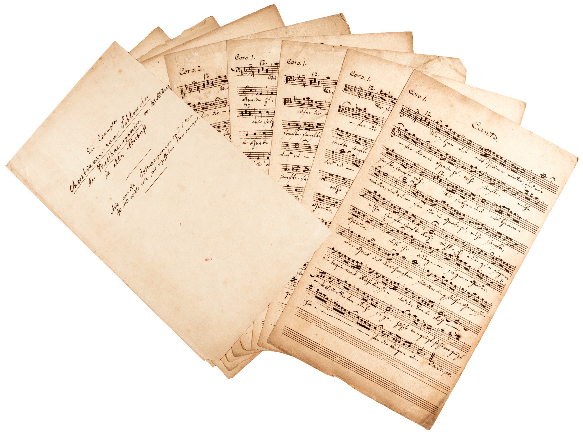 J. S. Bach. Manuscript parts for the final chorus of the "St. Matthew
