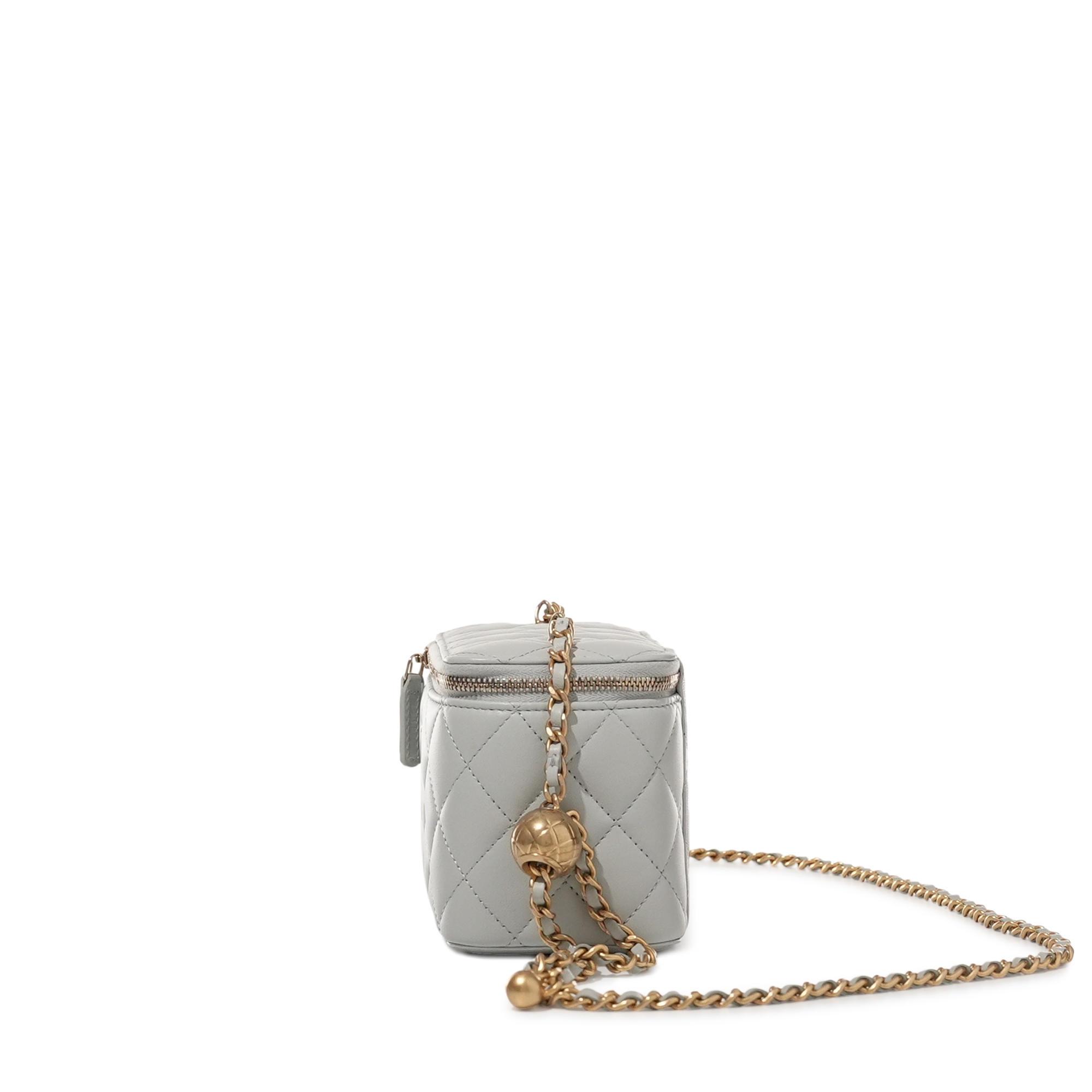 Light Blue Quilted Lambskin Pearl Crush Long Vanity Case Aged Gold Hardware, 2023 - Image 3