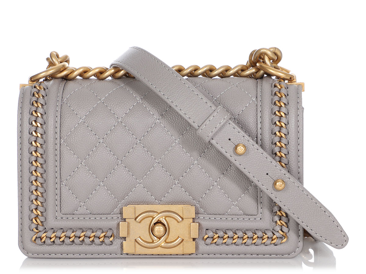 Chanel Gray Quilted Caviar Chain Detail Small Boy Bag Gold Hardware ...