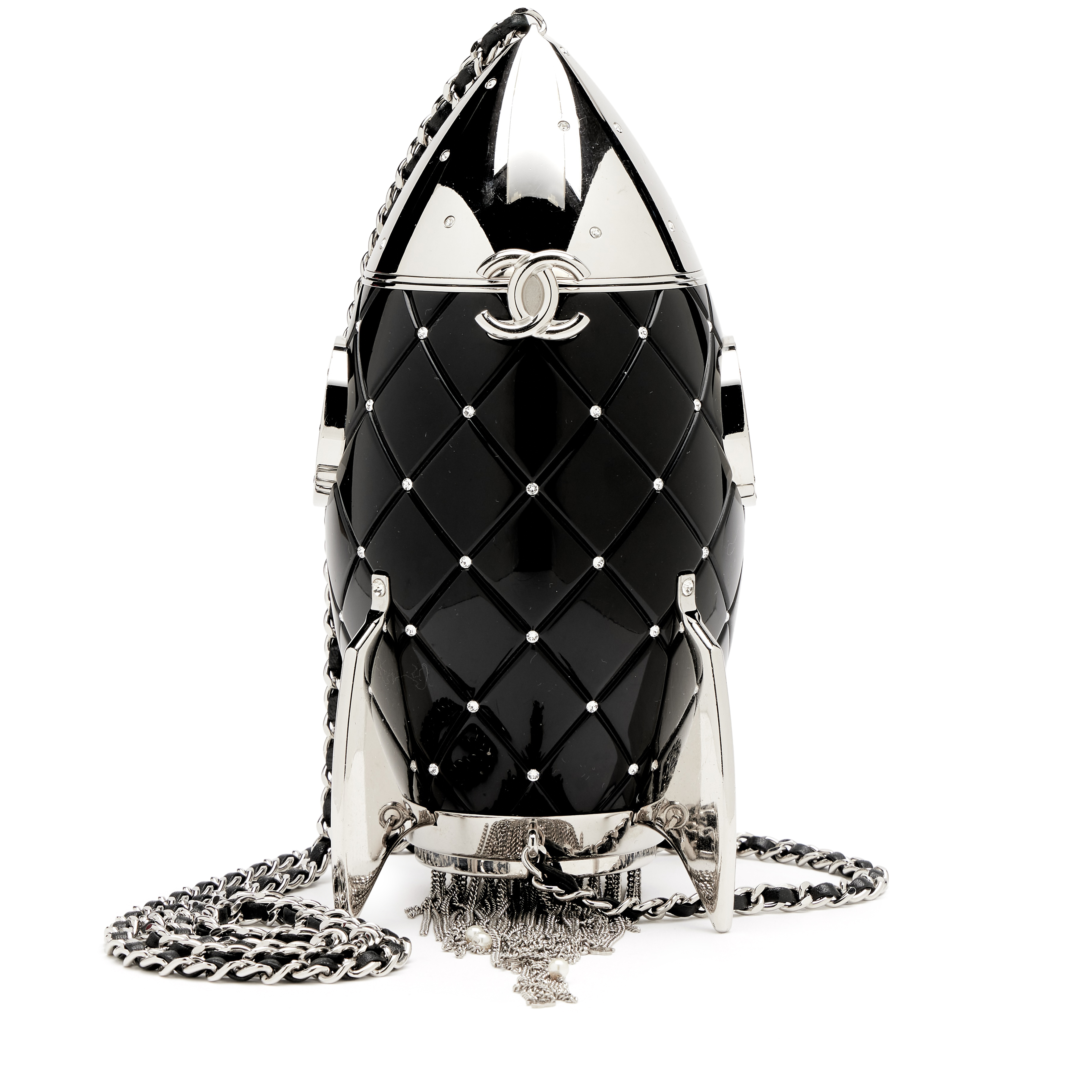 Chanel Black Plexiglass And Crystal Rocket Ship Evening Minaudière