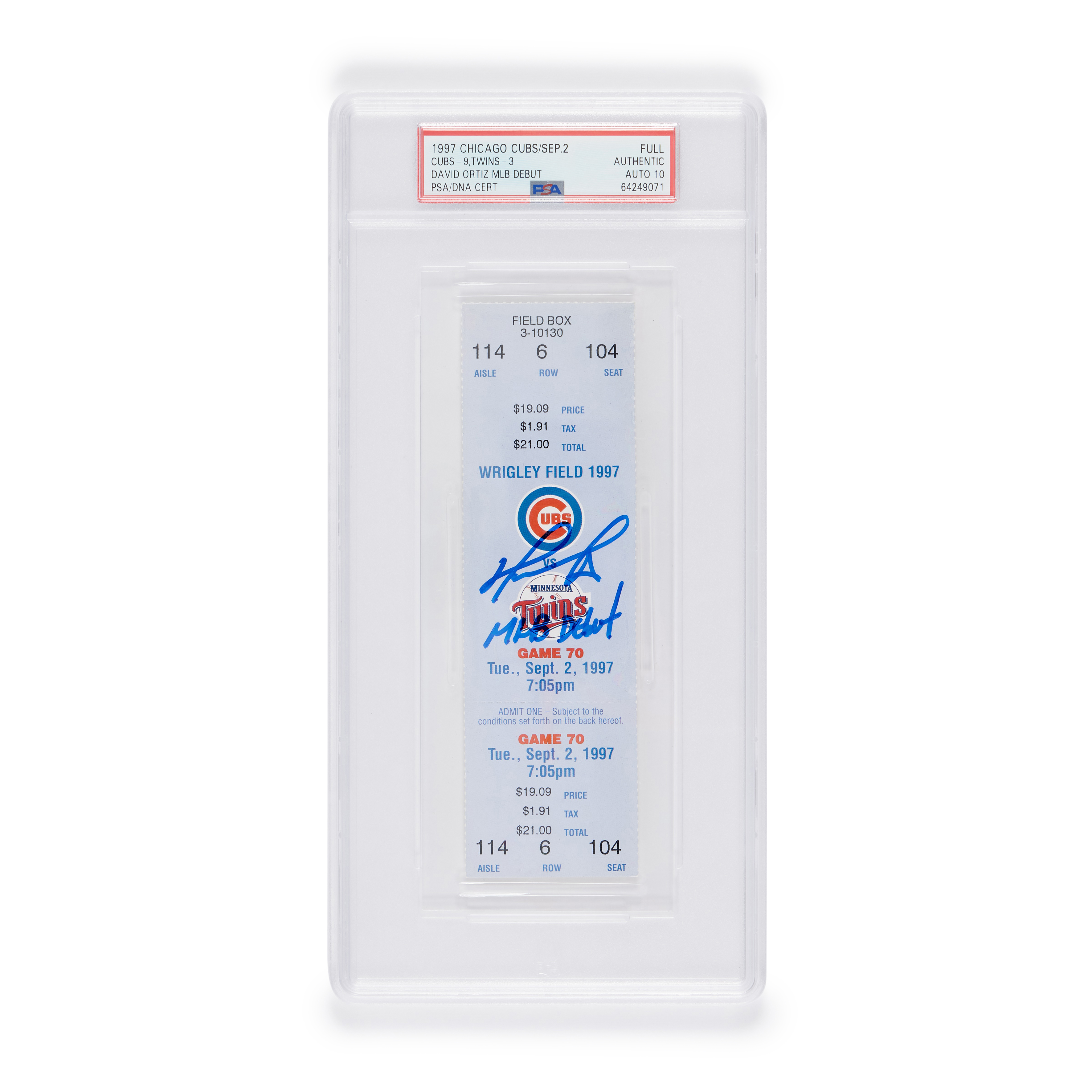 David Ortiz Vintage Signed MLB Rookie Debut 1997 Full Ticket