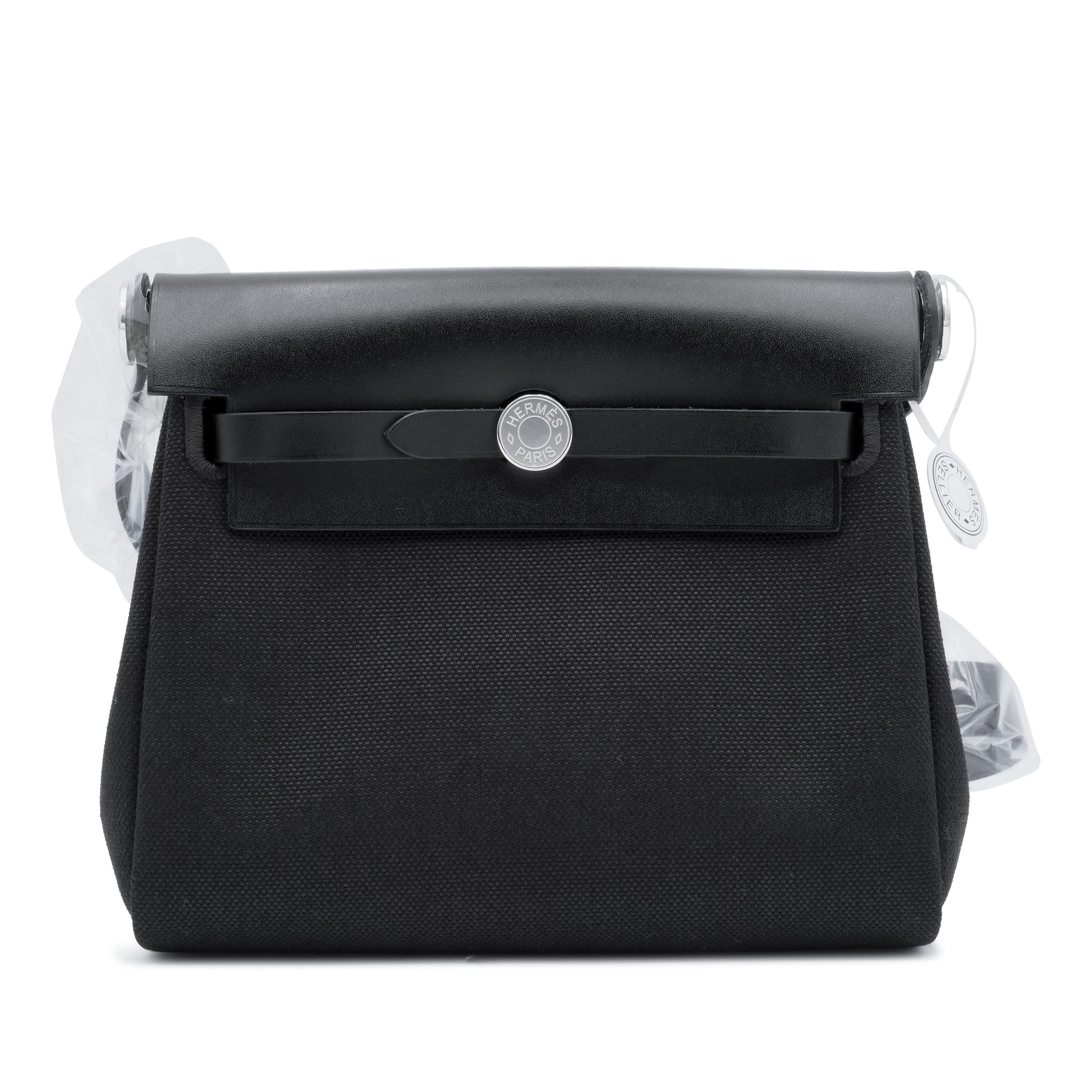 Hermès Black Vache Hunter And Toile Mini Herbag Zip 20 Palladium