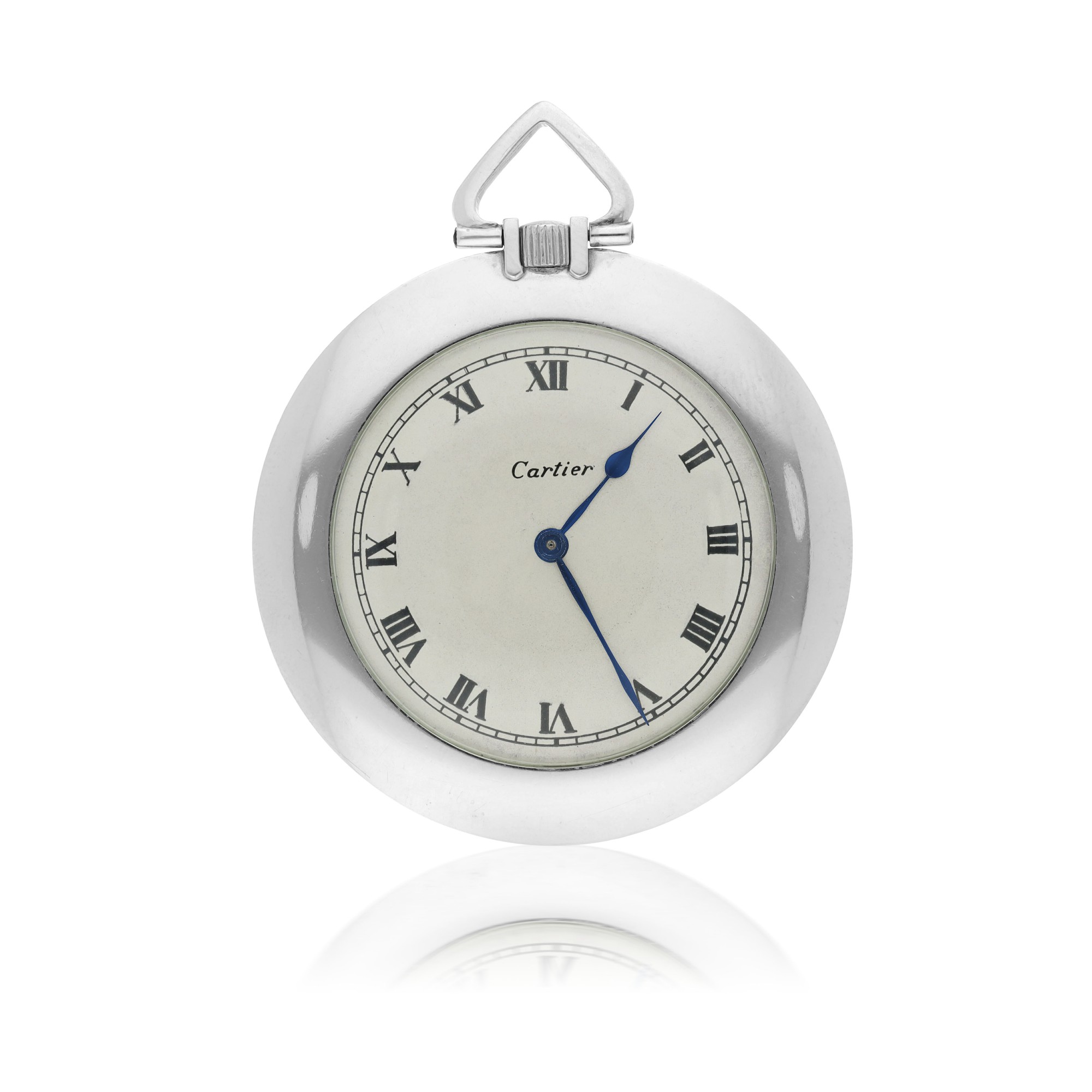 CARTIER A LARGE PLATINUM OPEN FACED WATCH WITH CONTRACT CASE CIRCA