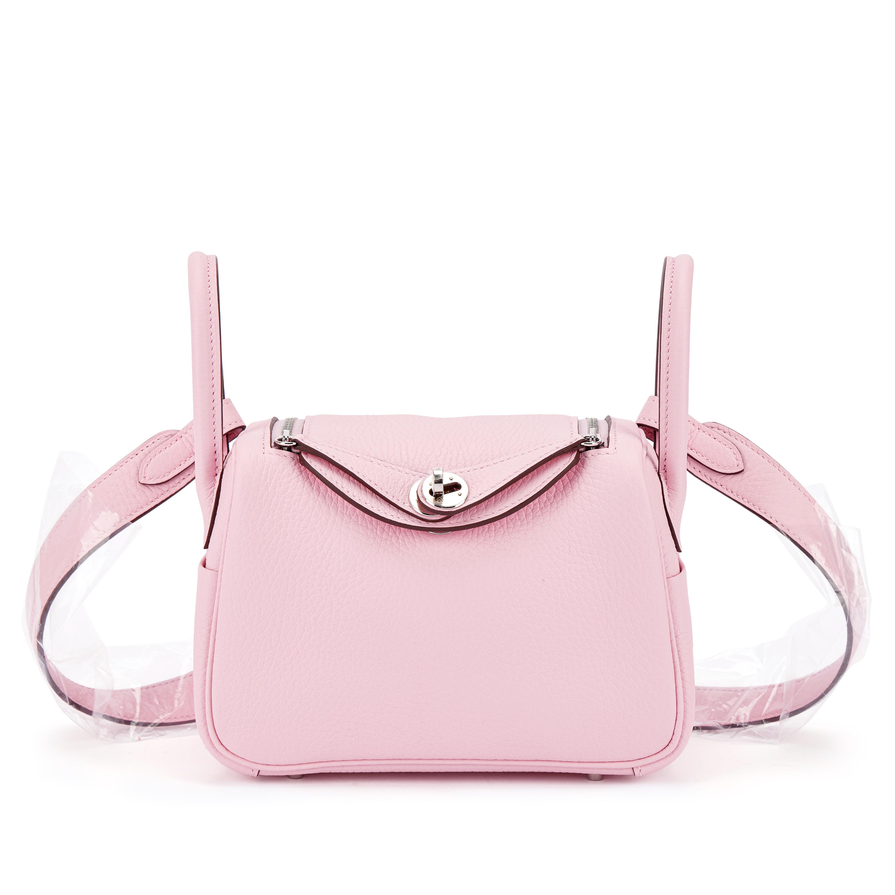 Hermès Rose Sakura Clemence And Gris Pale Verso Mini Lindy 20