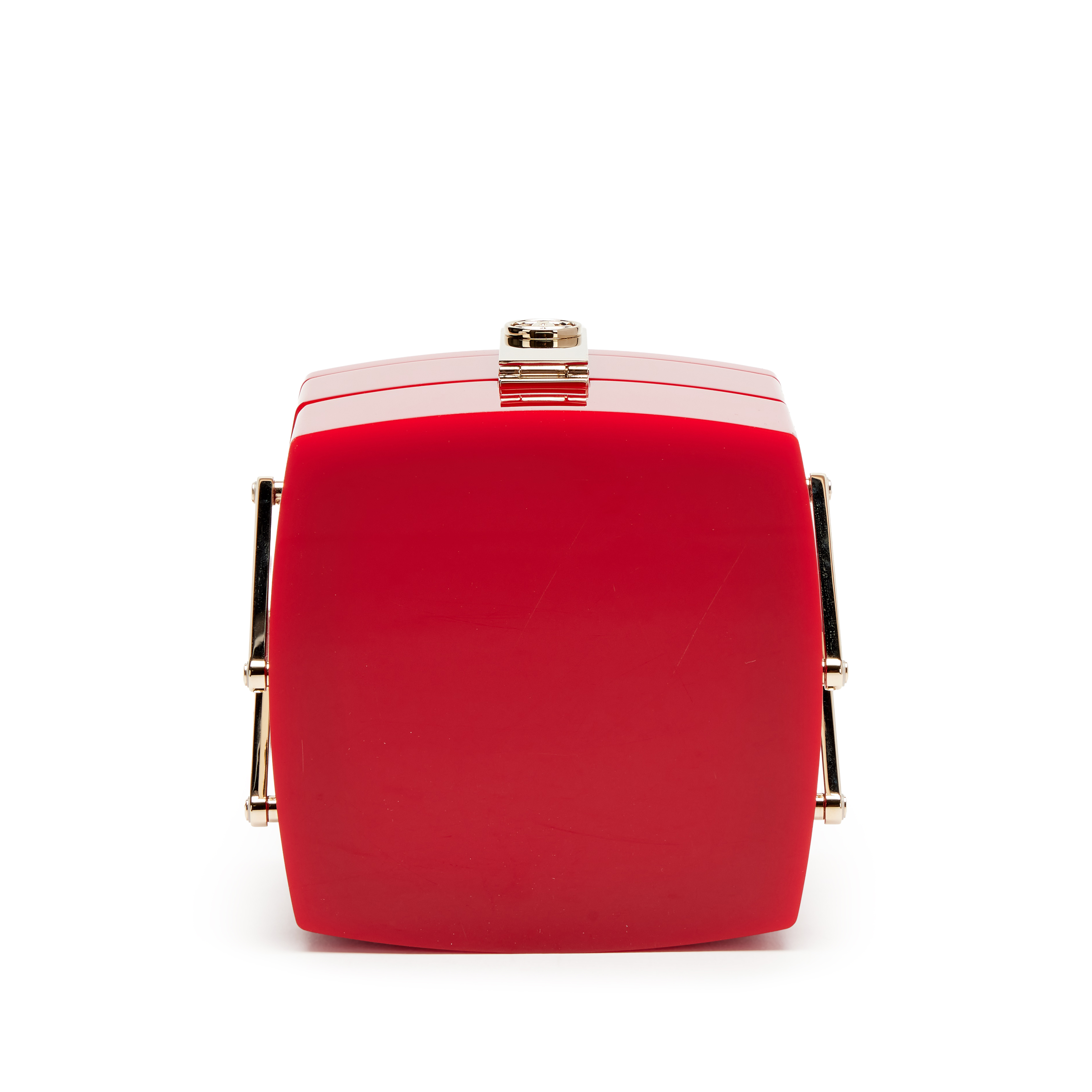Chanel Red Plexiglass Vanity Case Mirror Top Handle Minaudière