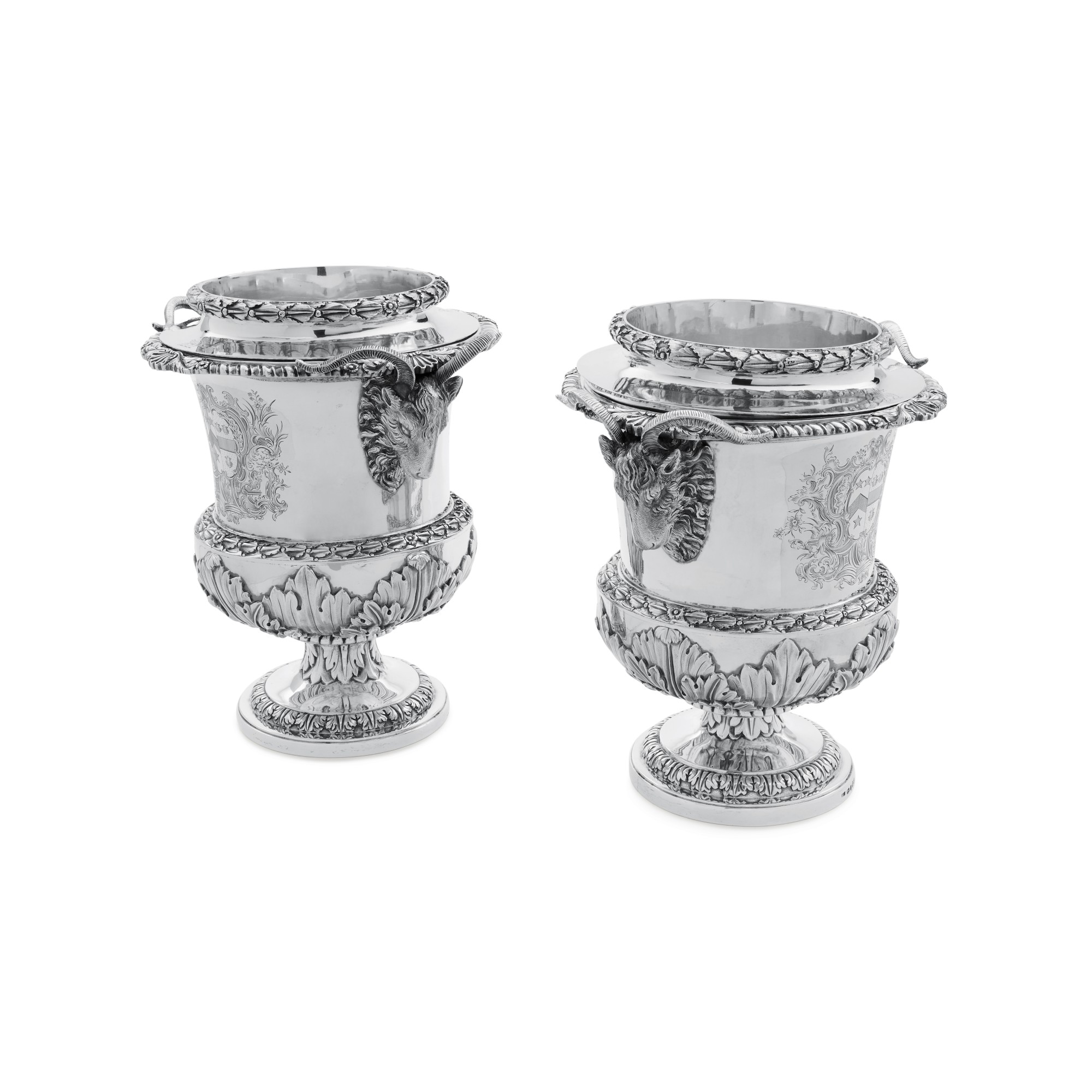 A Pair of Regency Silver Wine Coolers, Liners, and Rims, William