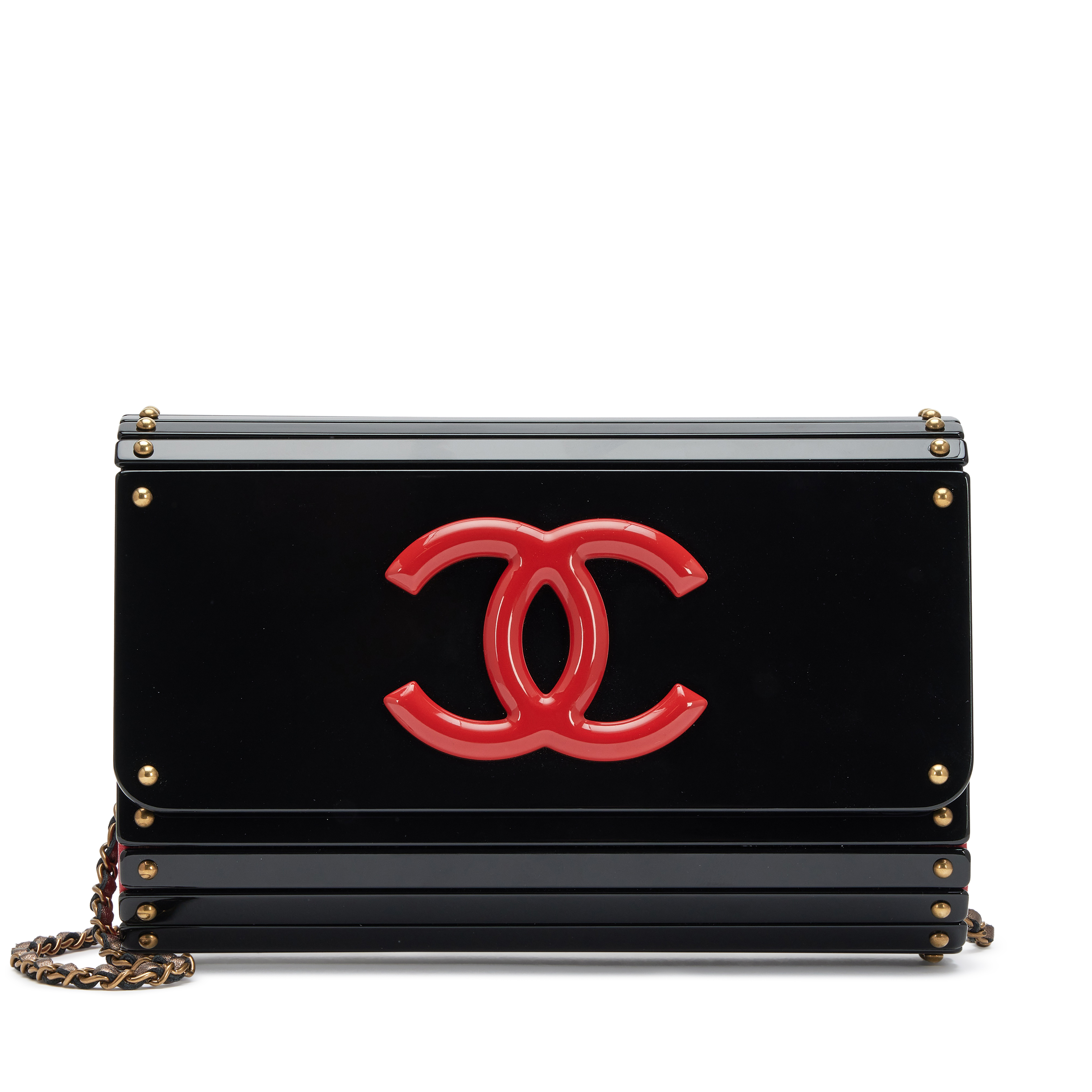 CHANEL アクリル フラップバッグ 黒×赤CC 2010年 Chanel Black And Red Resin And Plexiglass Paris-Shanghai Chain Bag