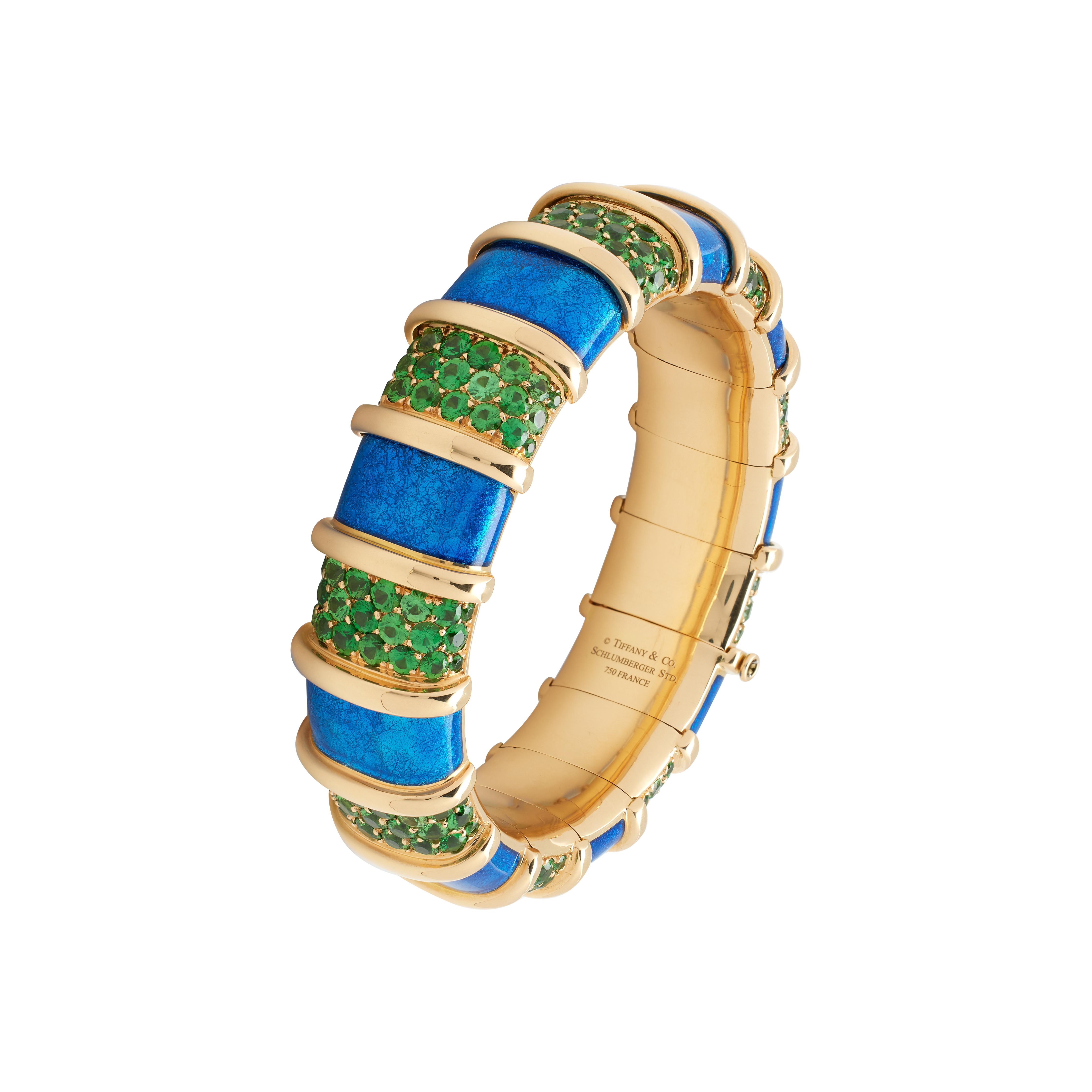 Tiffany & Co. Gold, Tsavorite Garnet And Enamel Bangle Bracelet