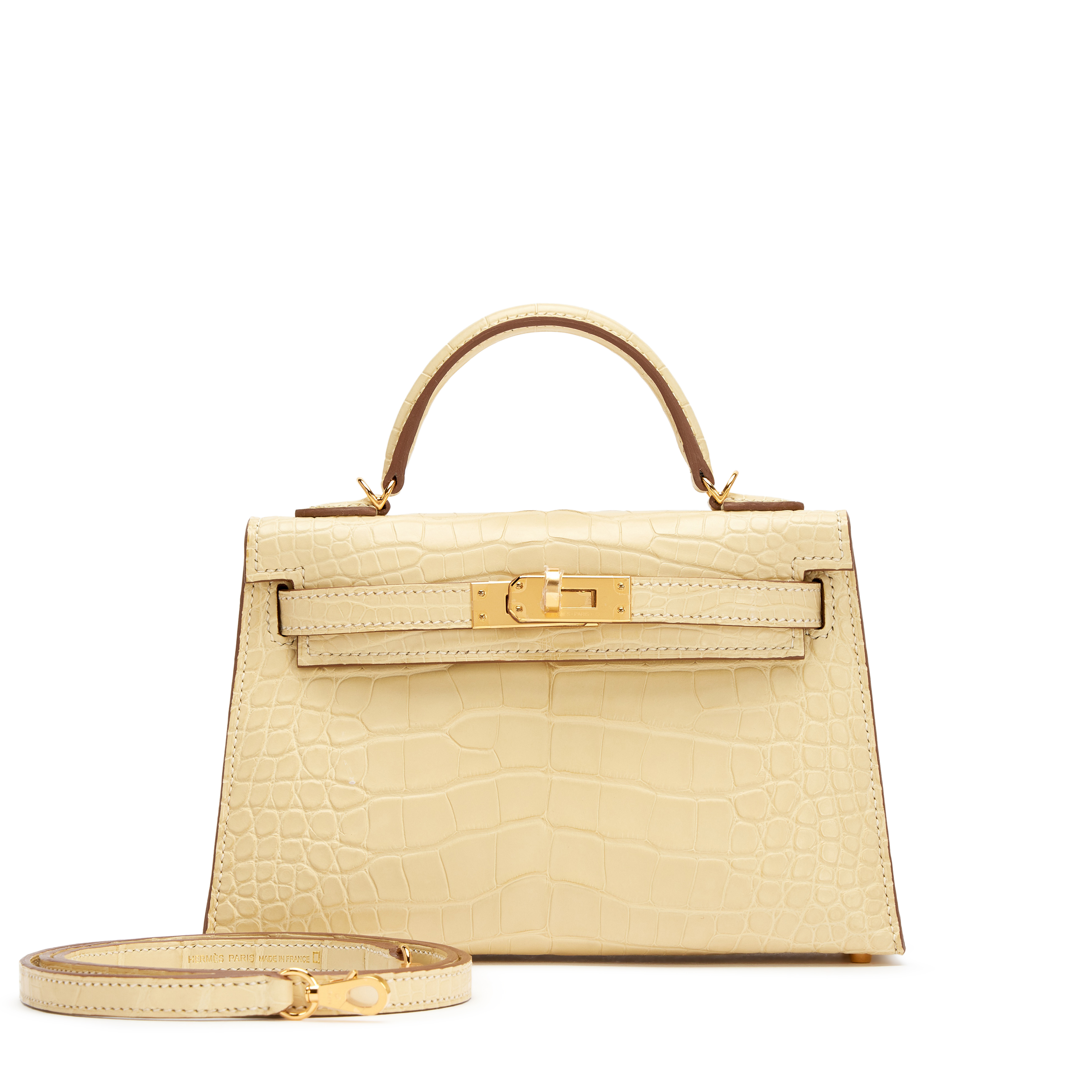 Hermès Vanille Matte Alligator Mini Kelly 20 II Gold Hardware