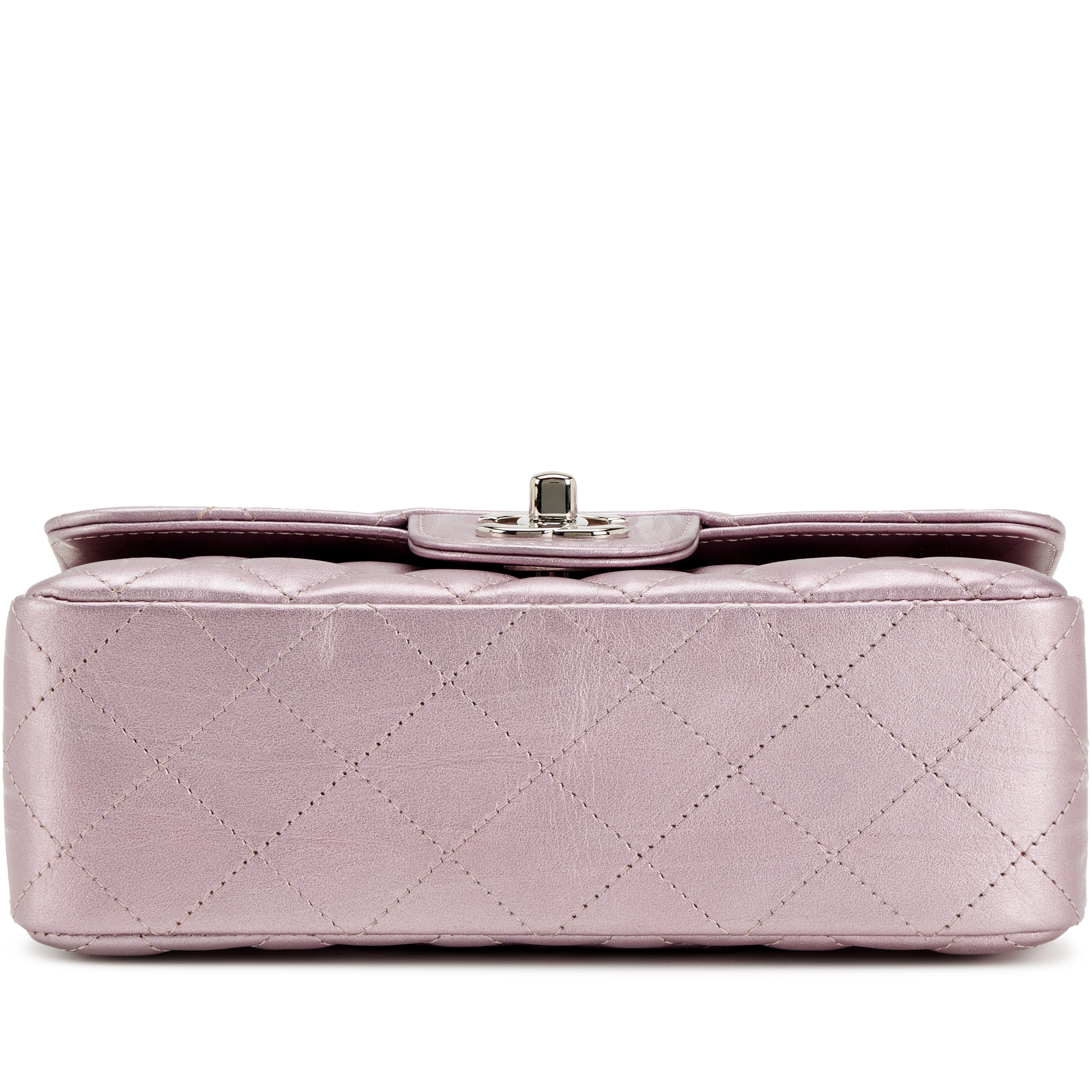 CHANEL Metallic Lambskin Quilted Ombre Mini Square Flap Pink