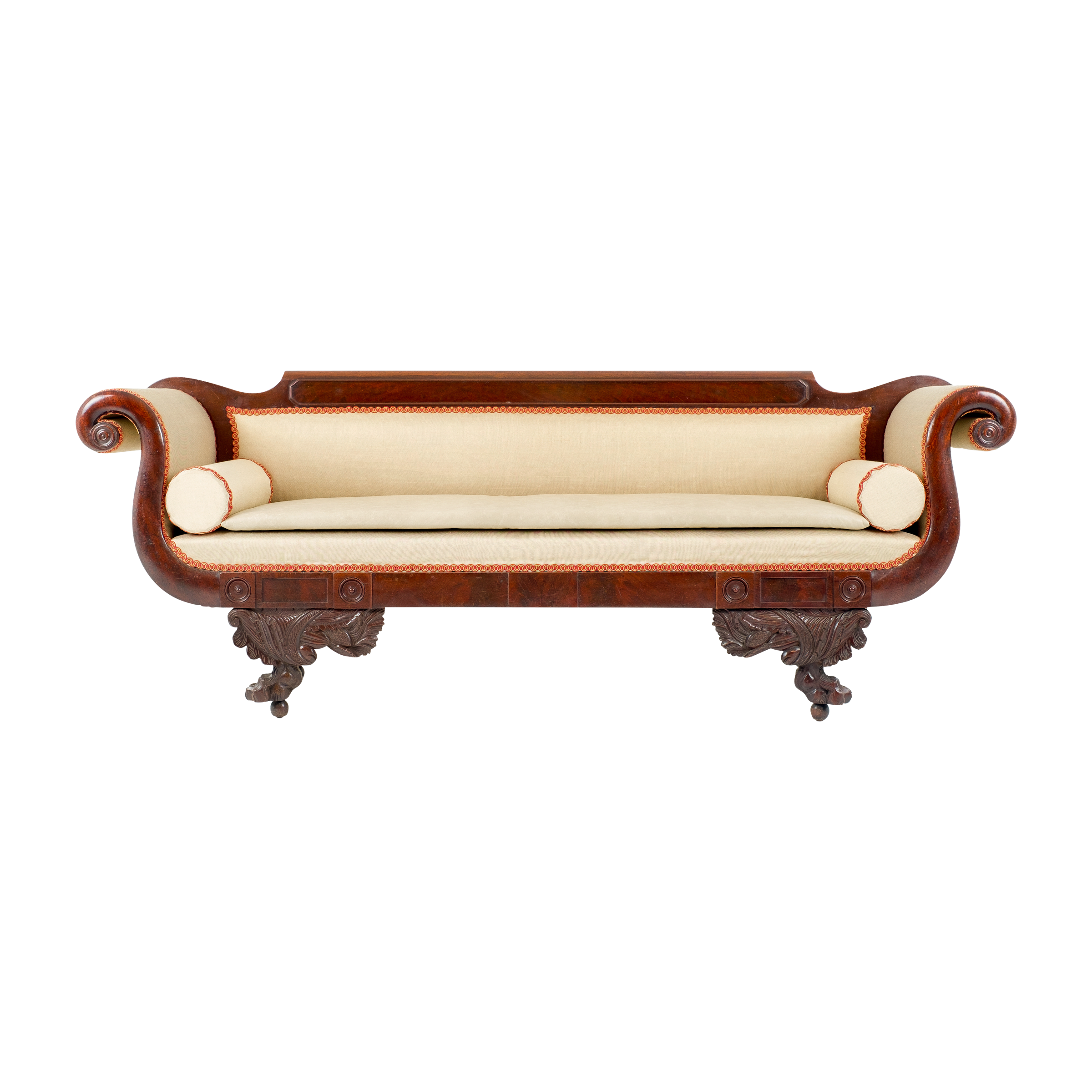 American Empire Mahogany Carved Scroll Sofa, image size:2400x2400