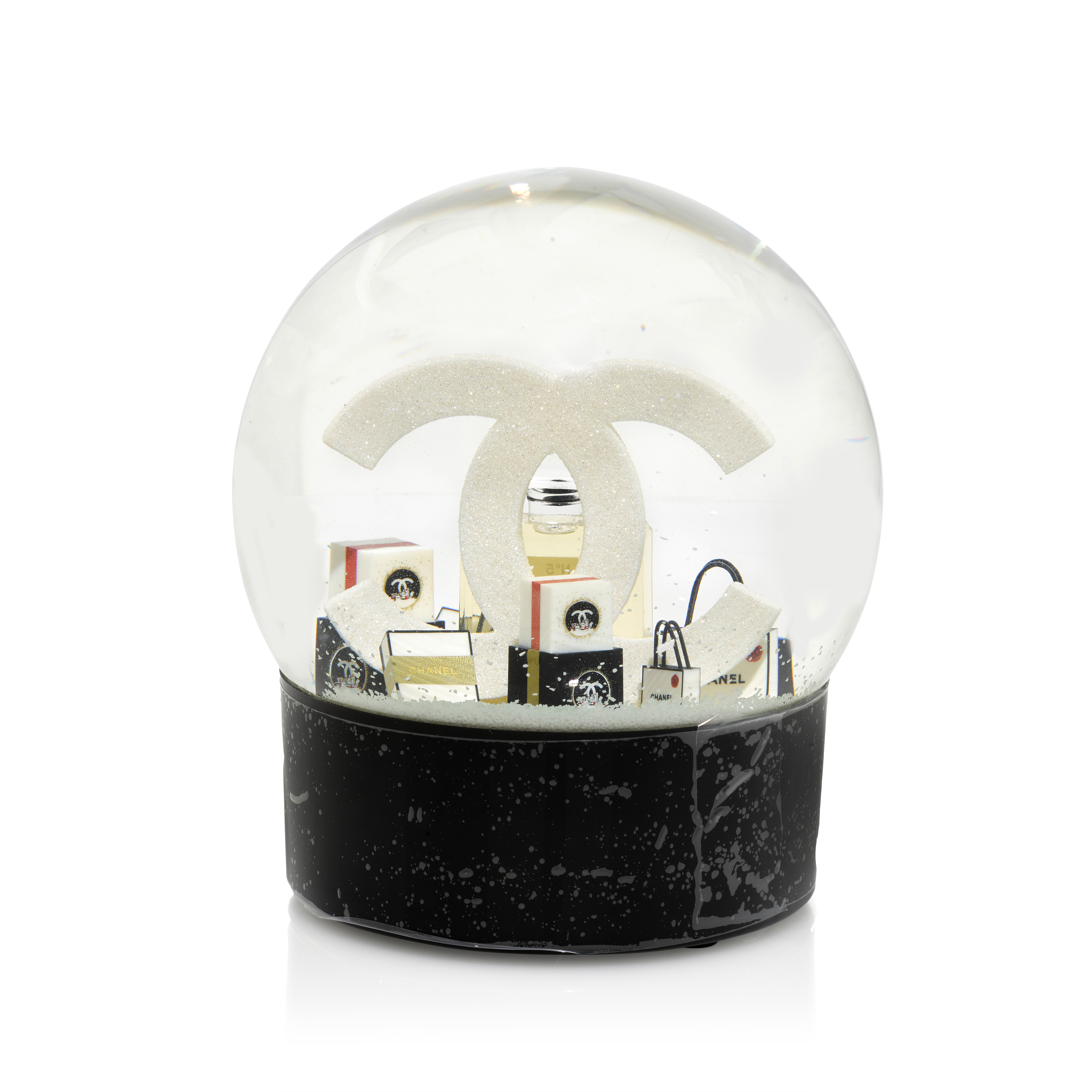 Chanel N°5 Perfume And Shopping Bag CC Motorized Snow Globe