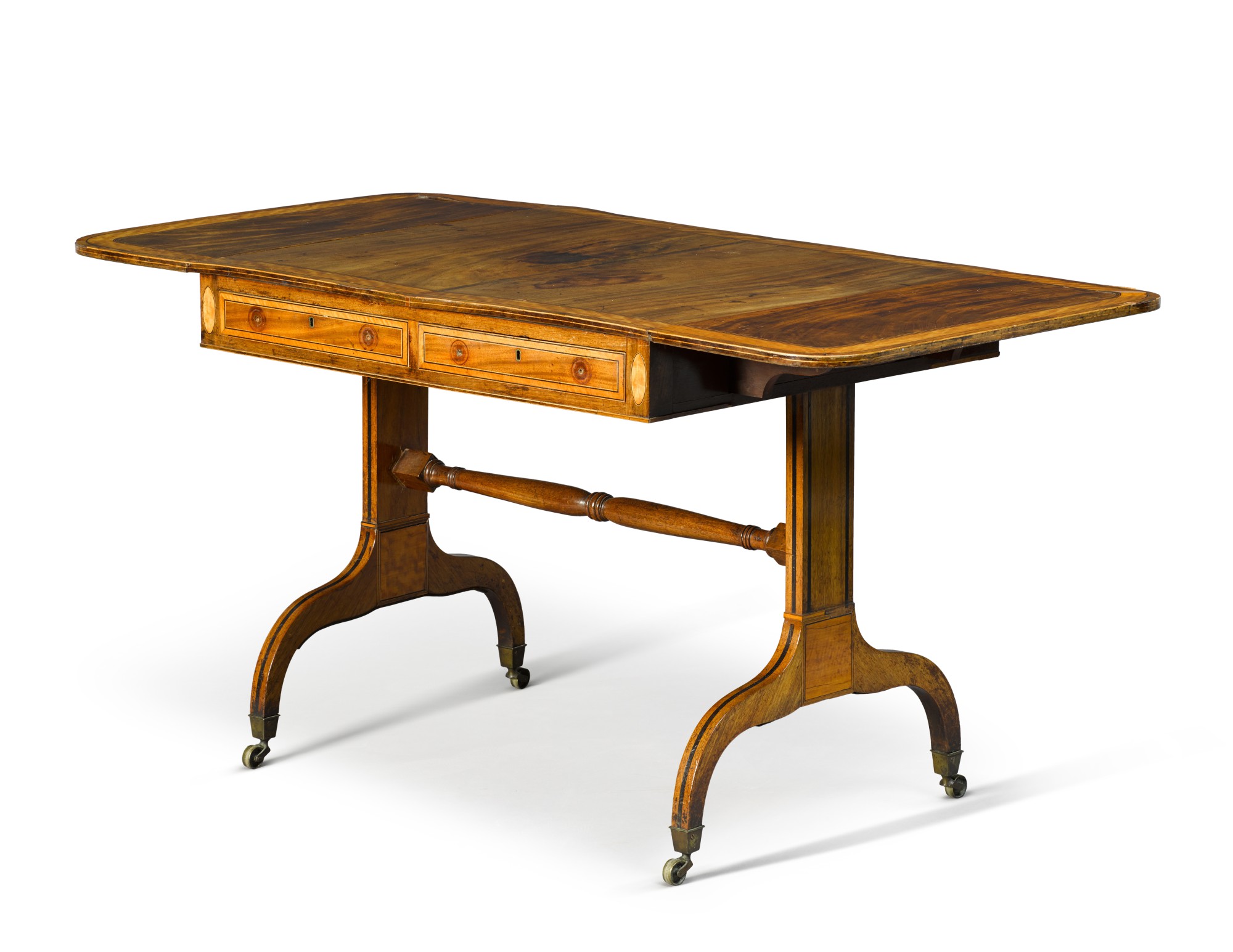 A late III boxwood and ebony strung mahogany and satinwood