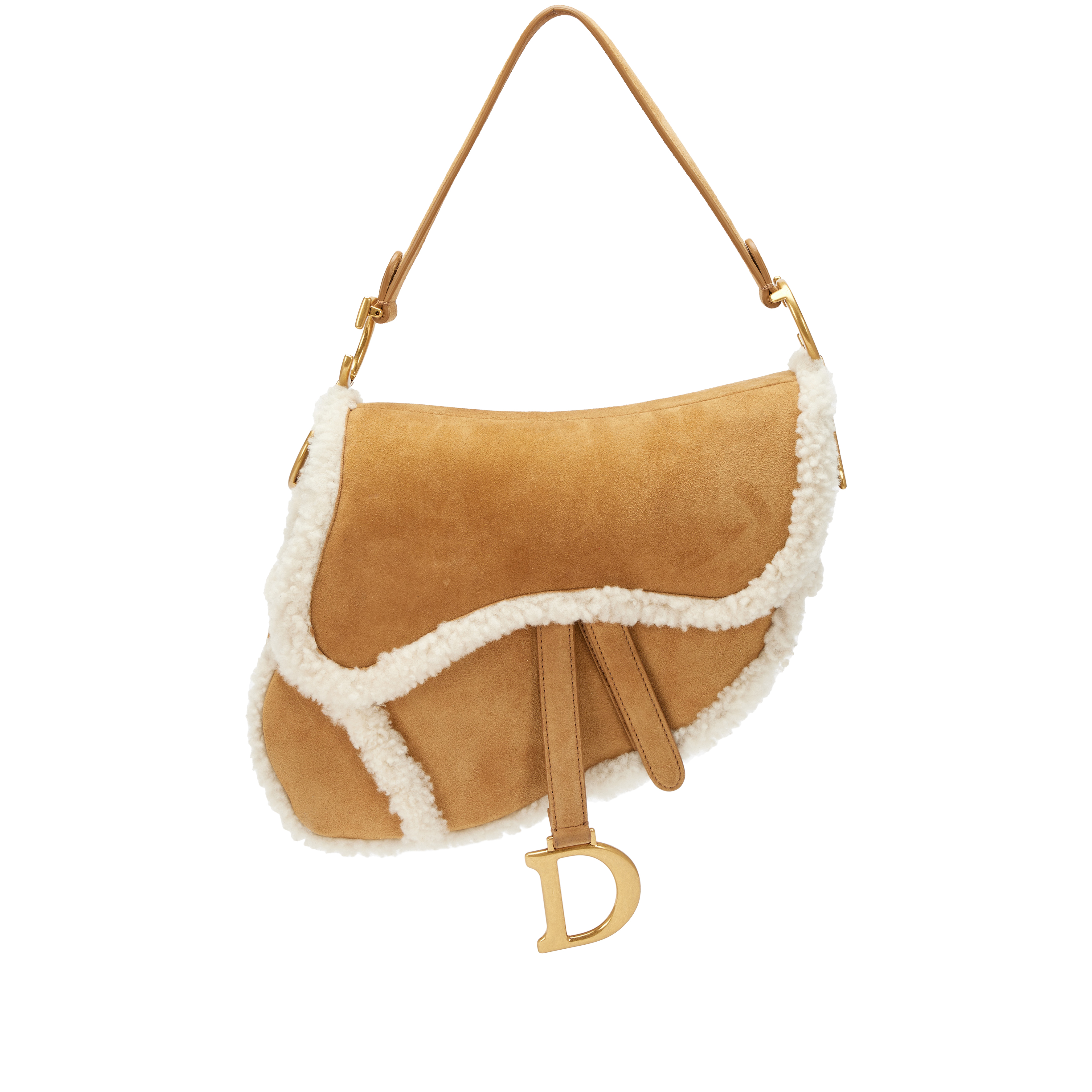 Christian Dior Camel Shearling Saddle Bag Gold Hardware, 2020