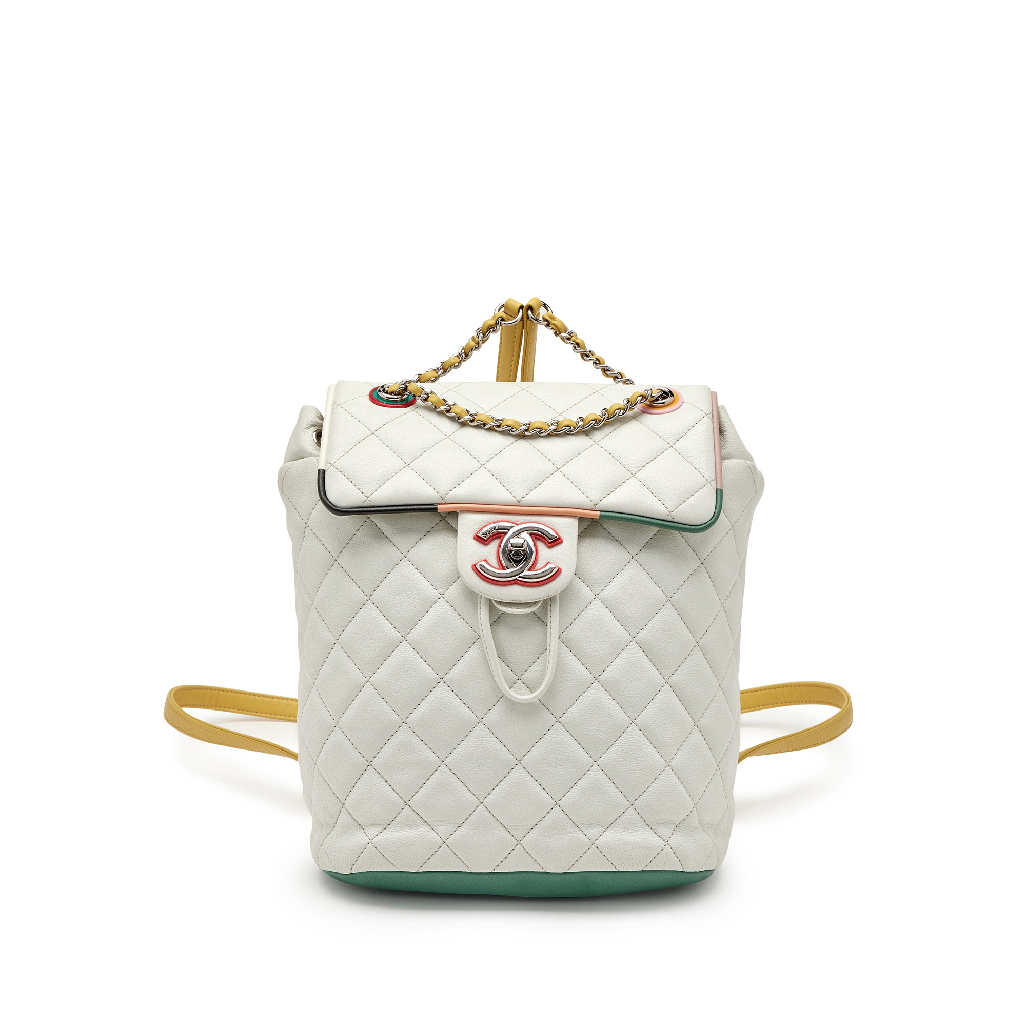 White, Orange, Yellow, and Green Quilted Lambskin Small Cuba Urban Spirit  Backpack Silver Hardware, 2017