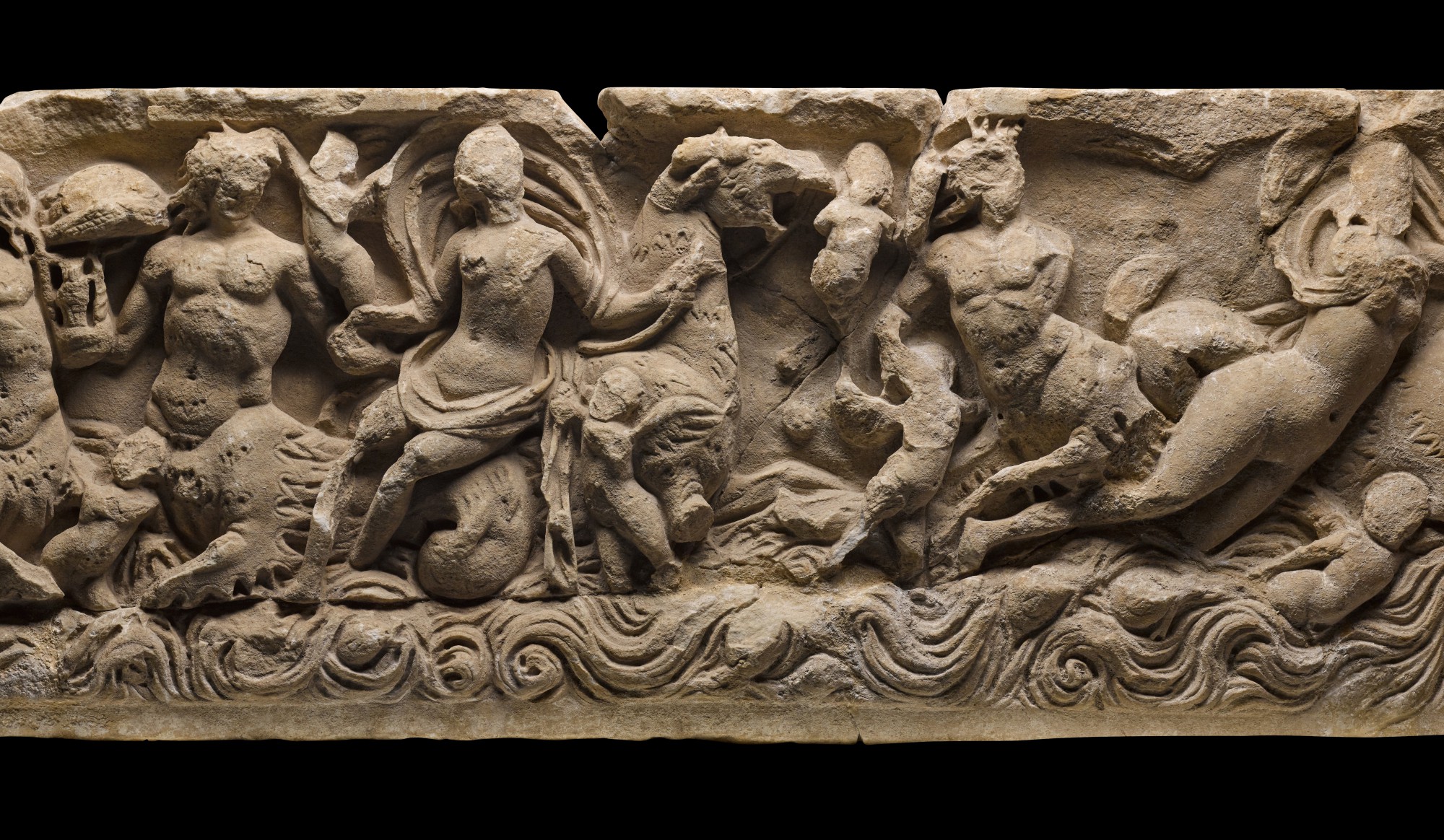 A Roman Marble Marine Sarcophagus Relief Panel, Antonine Period, circa ...