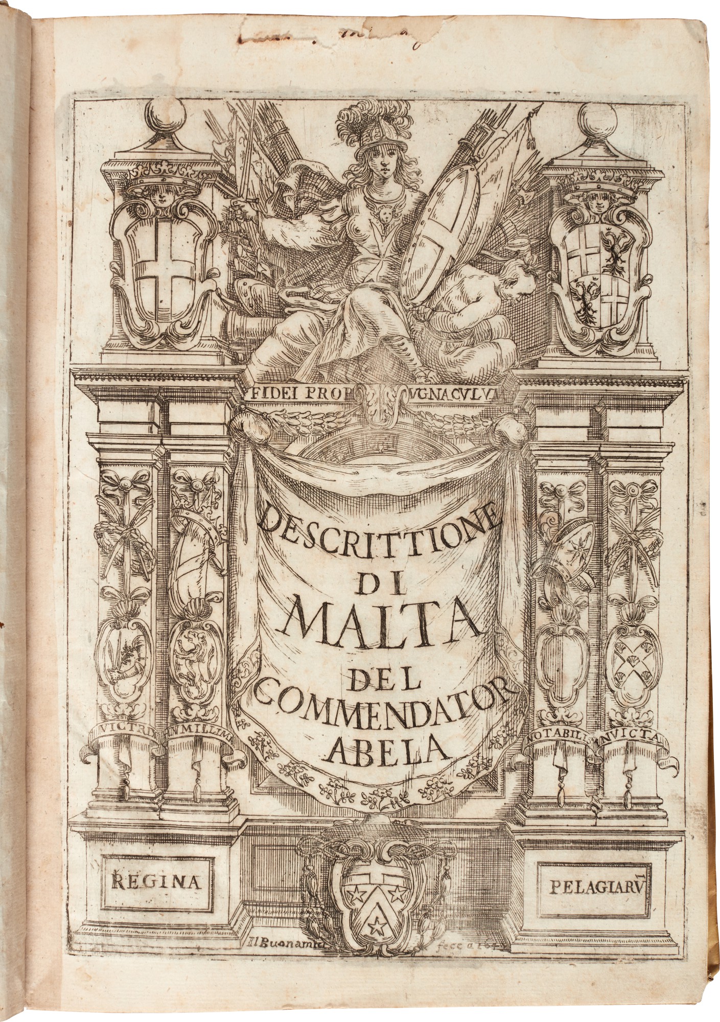 Abela Della descrittione di Malta, Malta, 1647, contemporary vellum