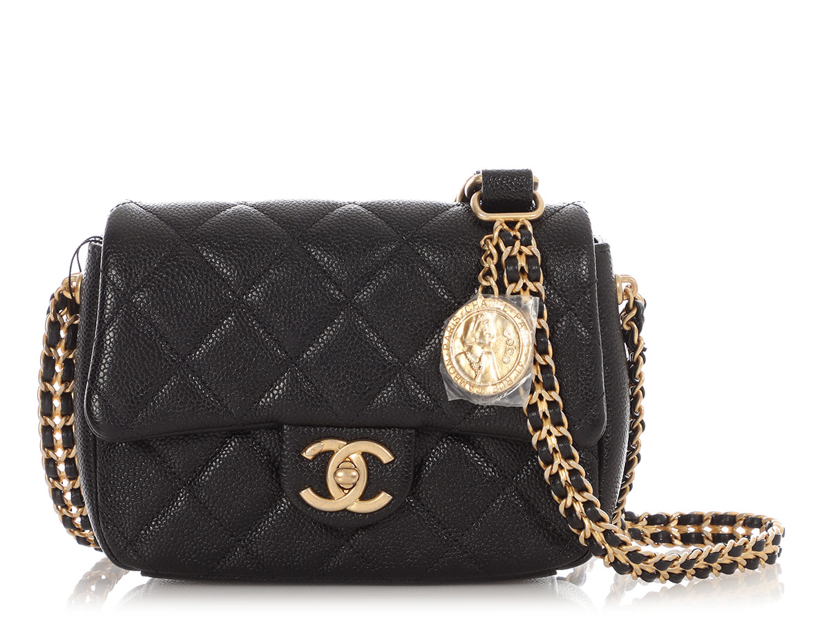 Chanel Black Quilted Caviar Mini Medallion Chain Soul Flap 