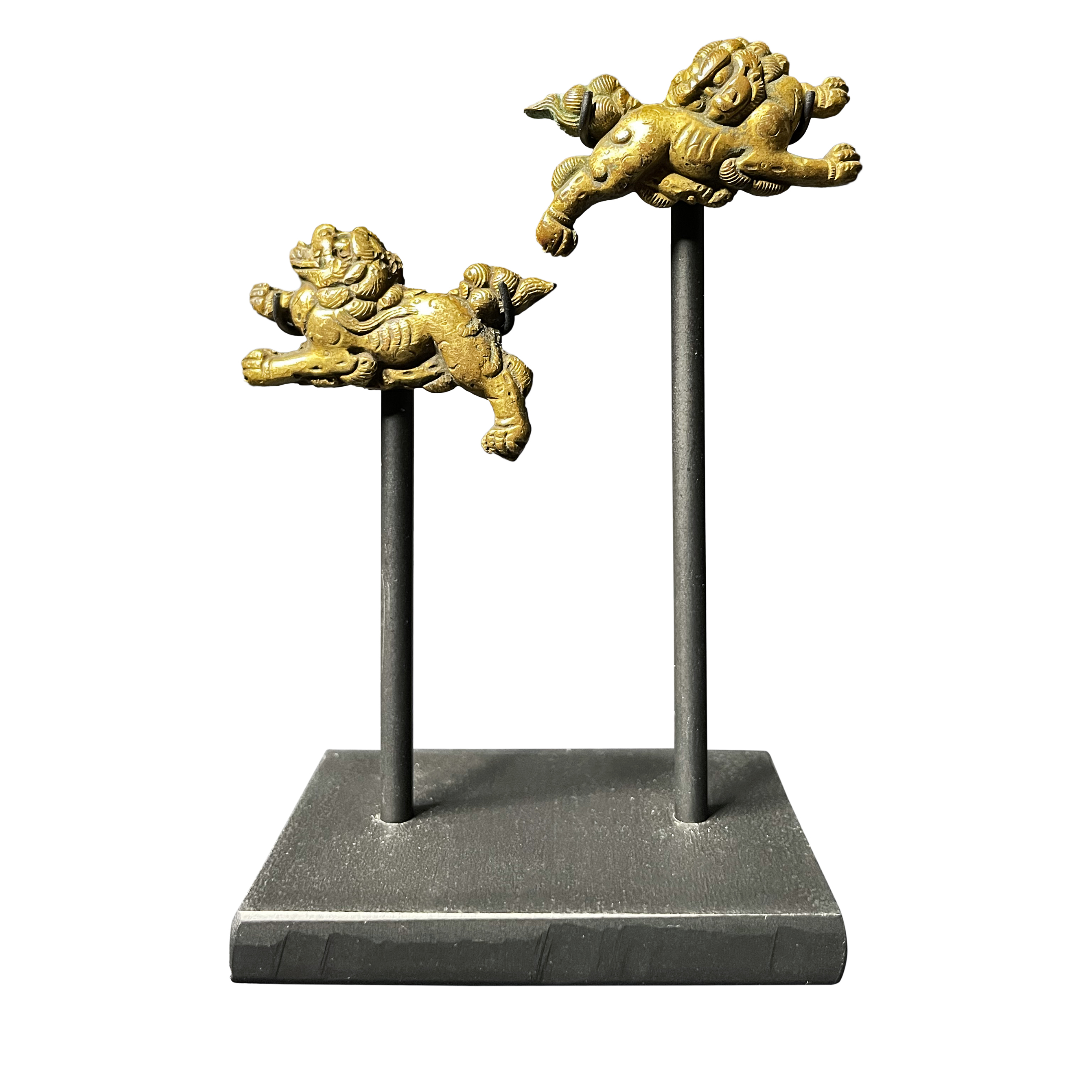 Antique Japanese Edo Gilt Bronze Karashishi Menuki Available For