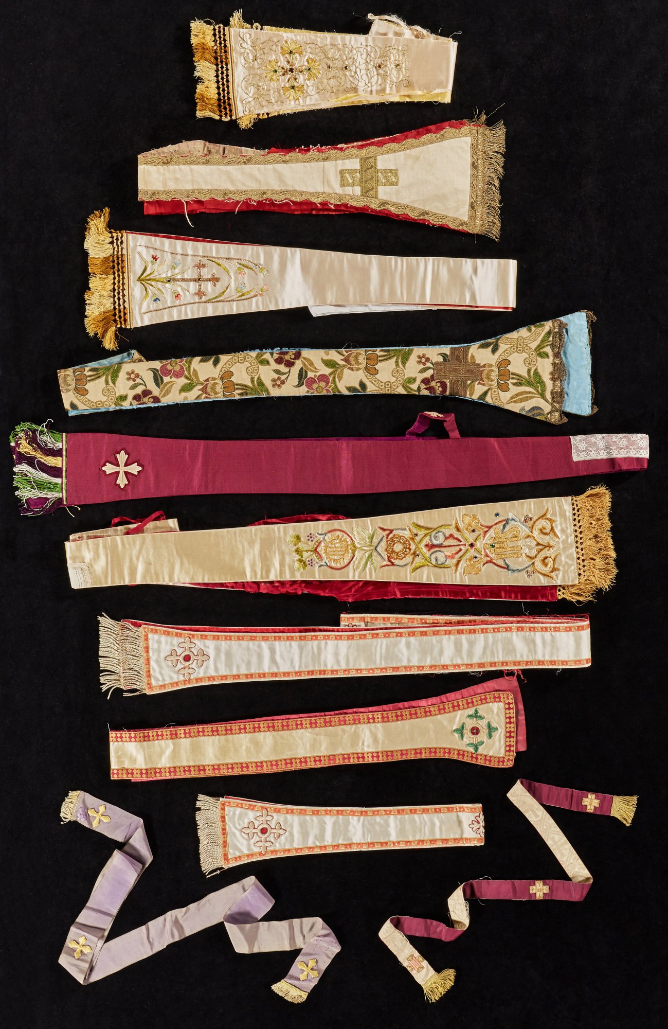 A group of nine burses, nine stole and two maniples, European, 19th