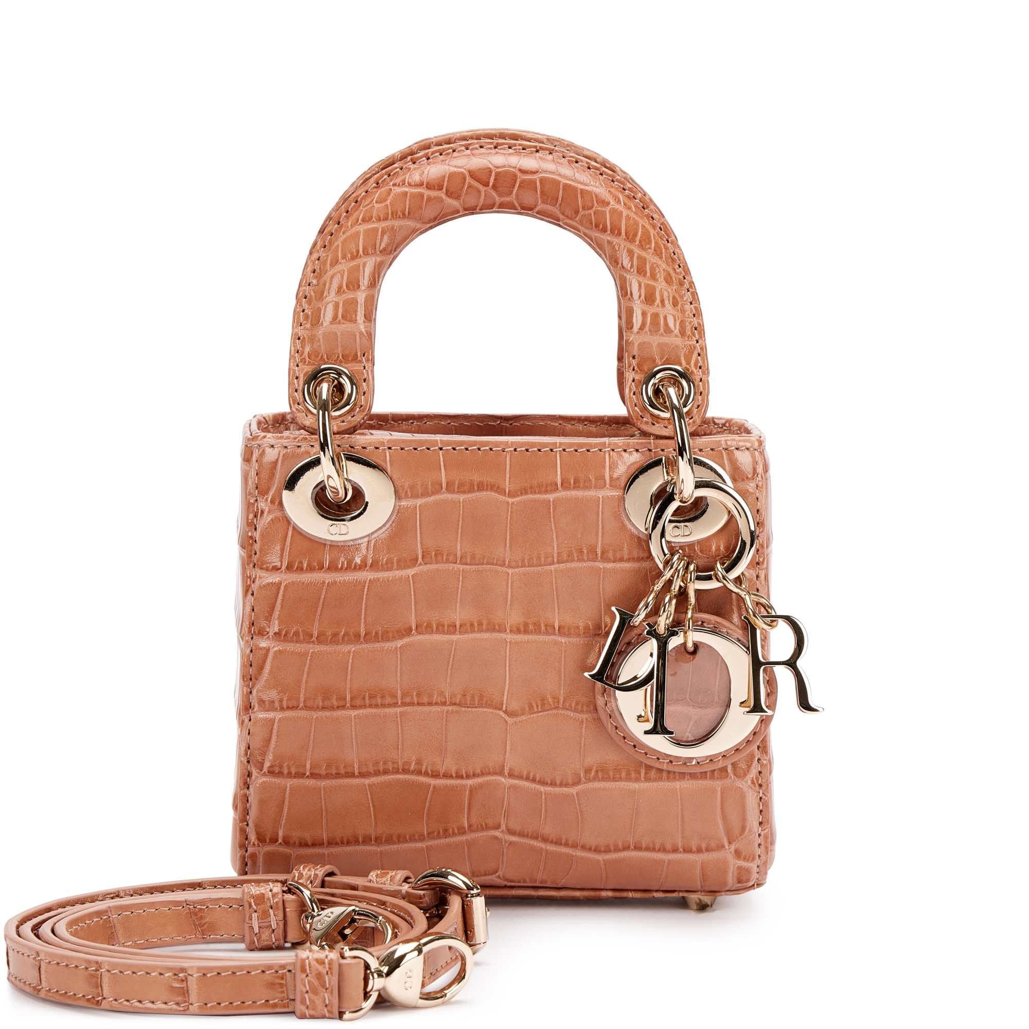 Christian Dior Brown Shiny Alligator Micro Lady Dior Pale Gold