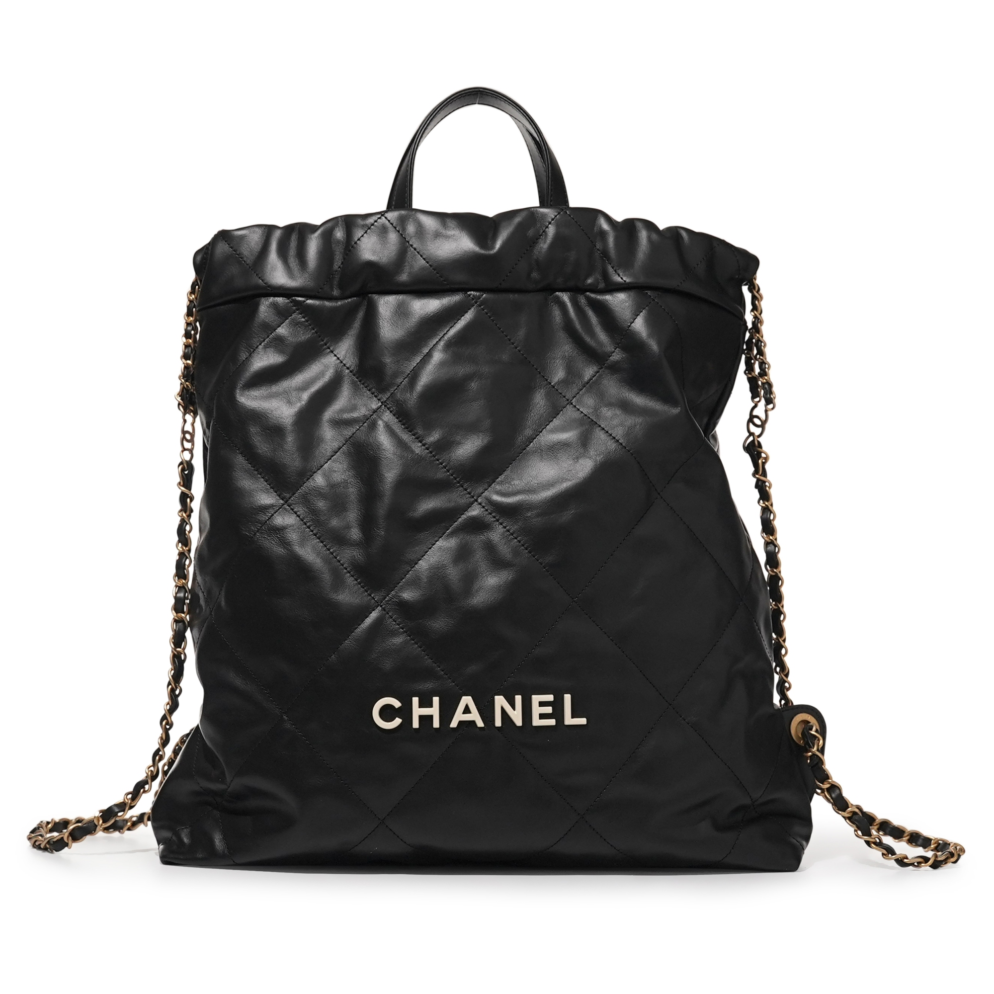 CHANEL 22 Black Quilted Backpack with Gold Accents NEW Chanel Mini Duma Backpack Black Quilted Lambskin Gold  main image 2