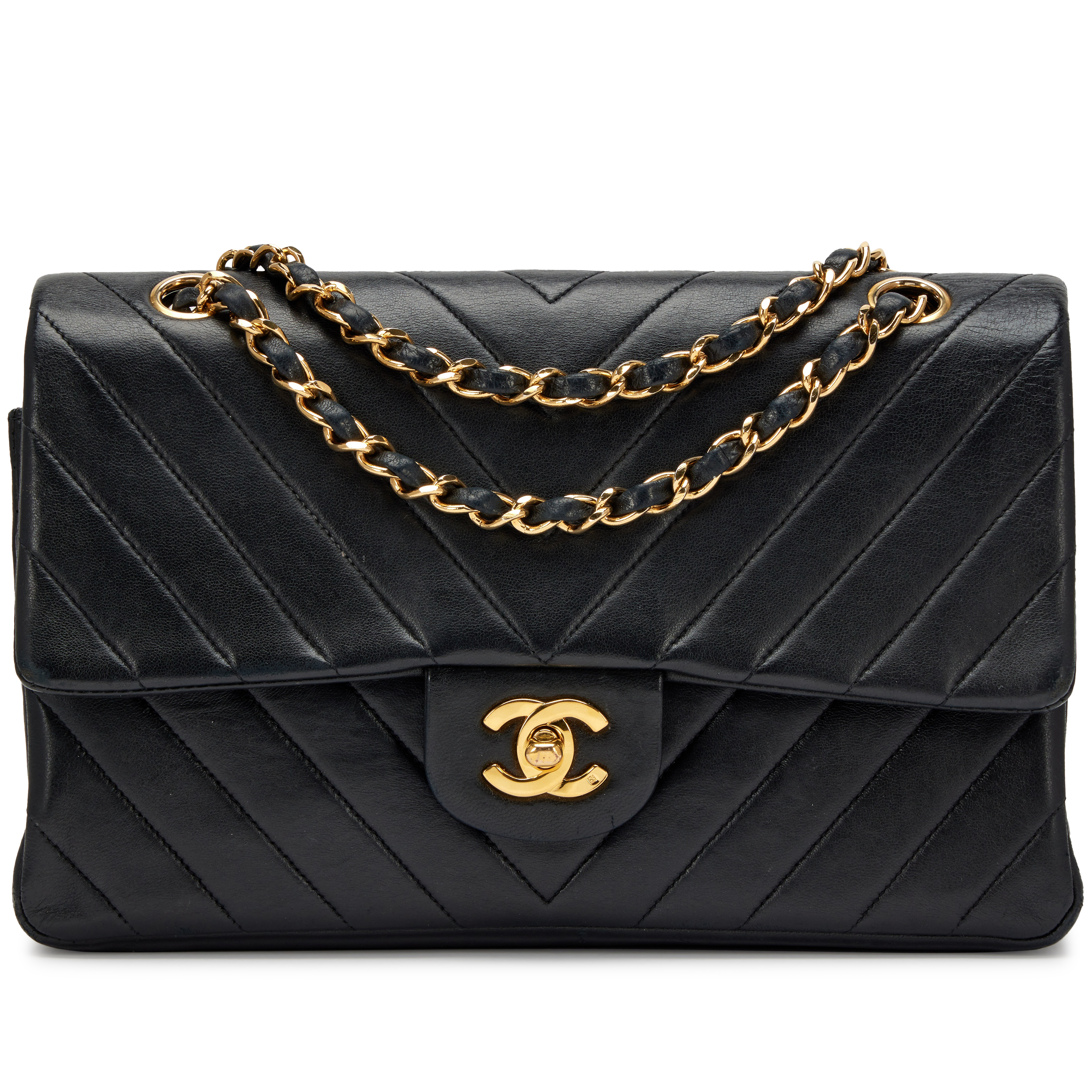 Chanel Vintage Vintage Black Quilted Chevron Lambskin Medium